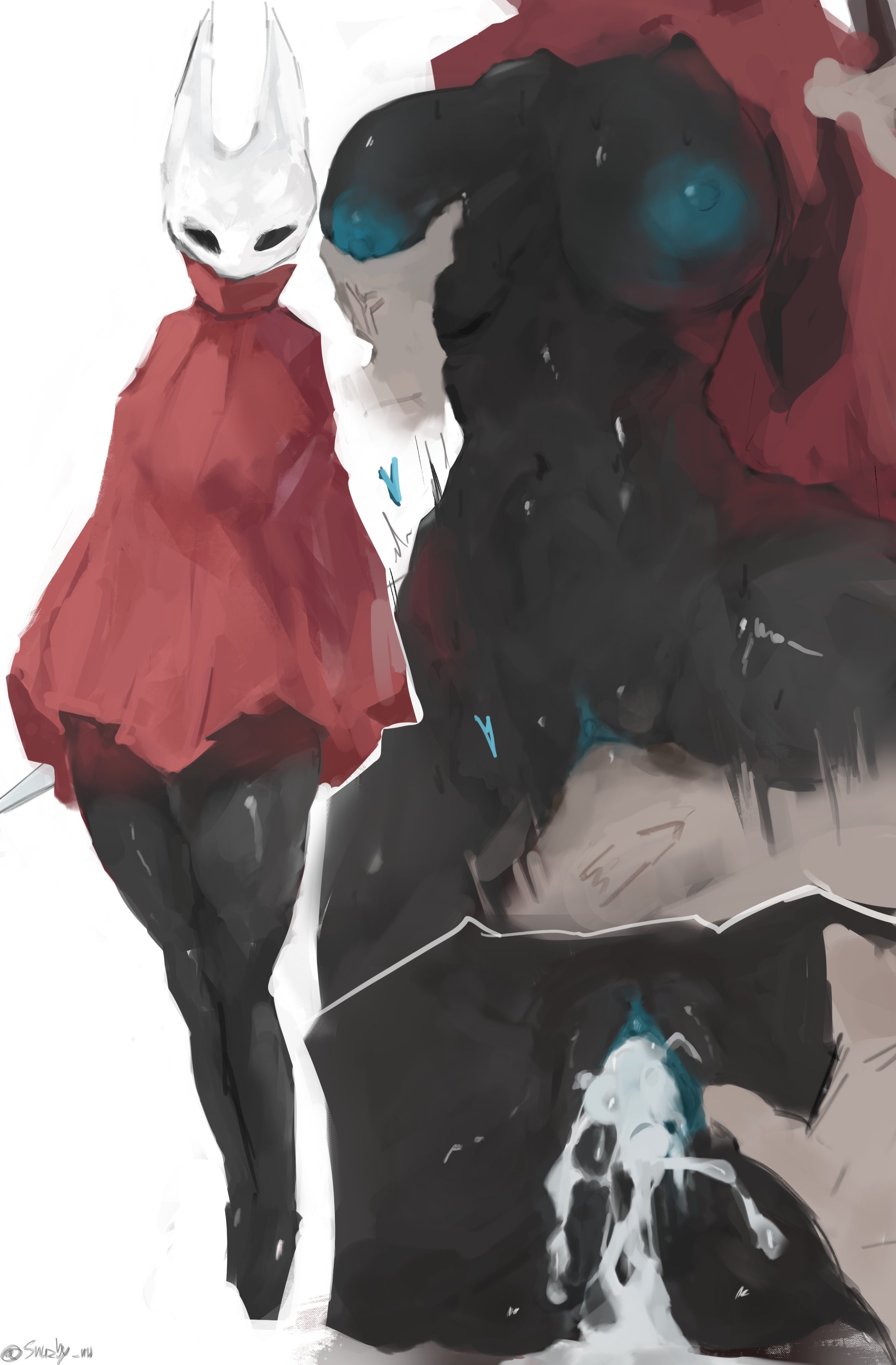 big ass, boby 069, cum in pussy, cum inside, female, hollow knight, hollow knight: silksong, hornet (hollow knight), open clothes, pussy, snuzby nw, stomach bulge