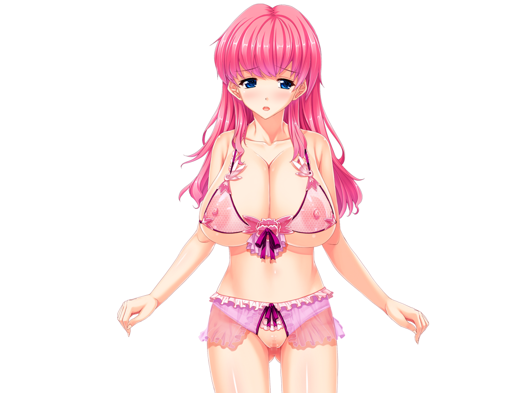 1girls areolae blush breasts censored erect_sawaru female junjou_idol_dosukebe_produce_hoshizora_yuzu_no_tanetsuke_sakunyuu_keikakusho large_breasts lingerie nipples pink_hair puffy_nipples pussy see-through simple_background solo transparent_background