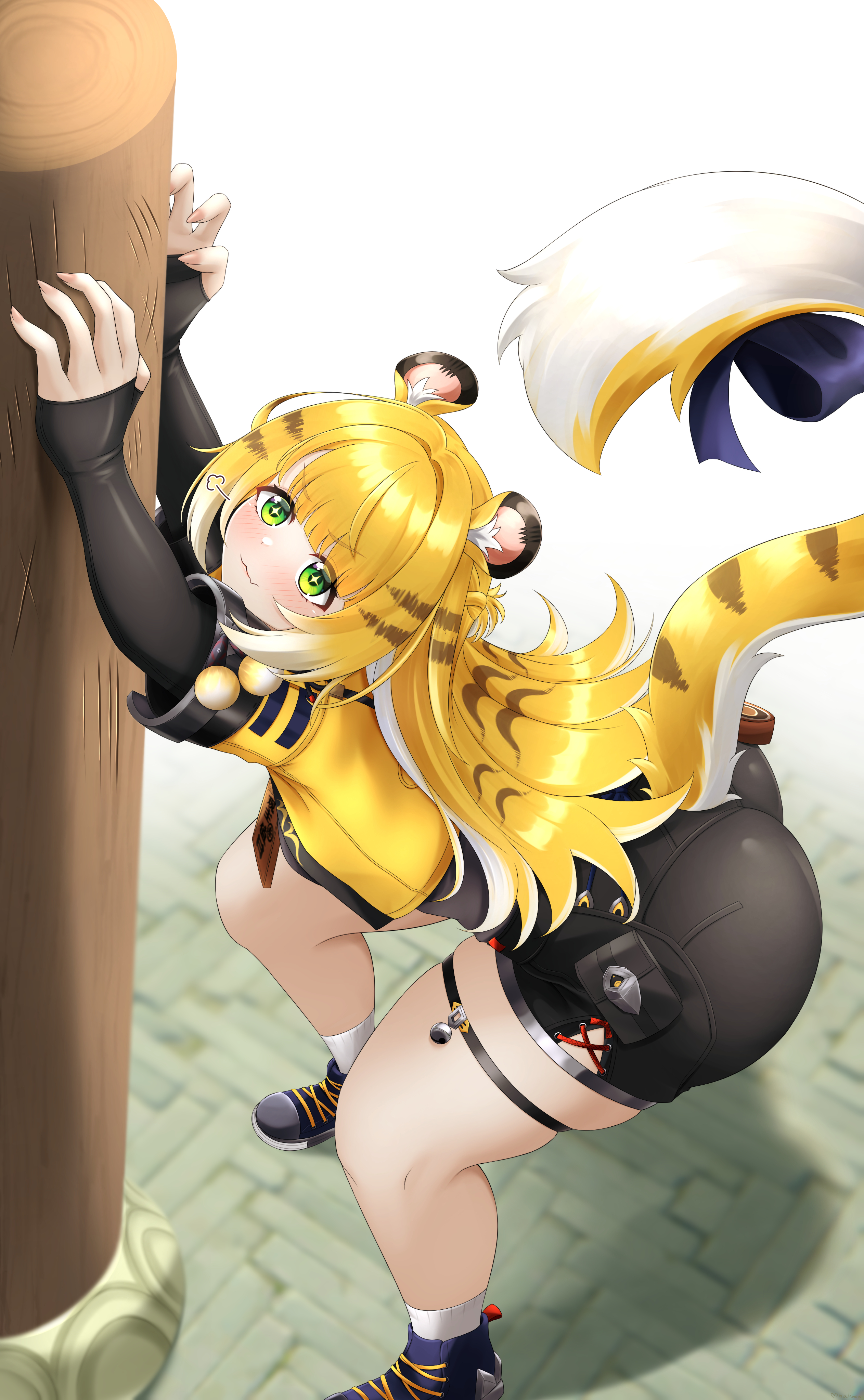 1girls, 2025, big ass, big thighs, female, green eyes, hoyoverse, ju fufu, mhaknow, scratching, scratching post, skindentation, solo, solo female, tagme, thick, thick ass, thick thighs, thigh band, tiger ears, tiger girl, tiger tail, zenless zone zero