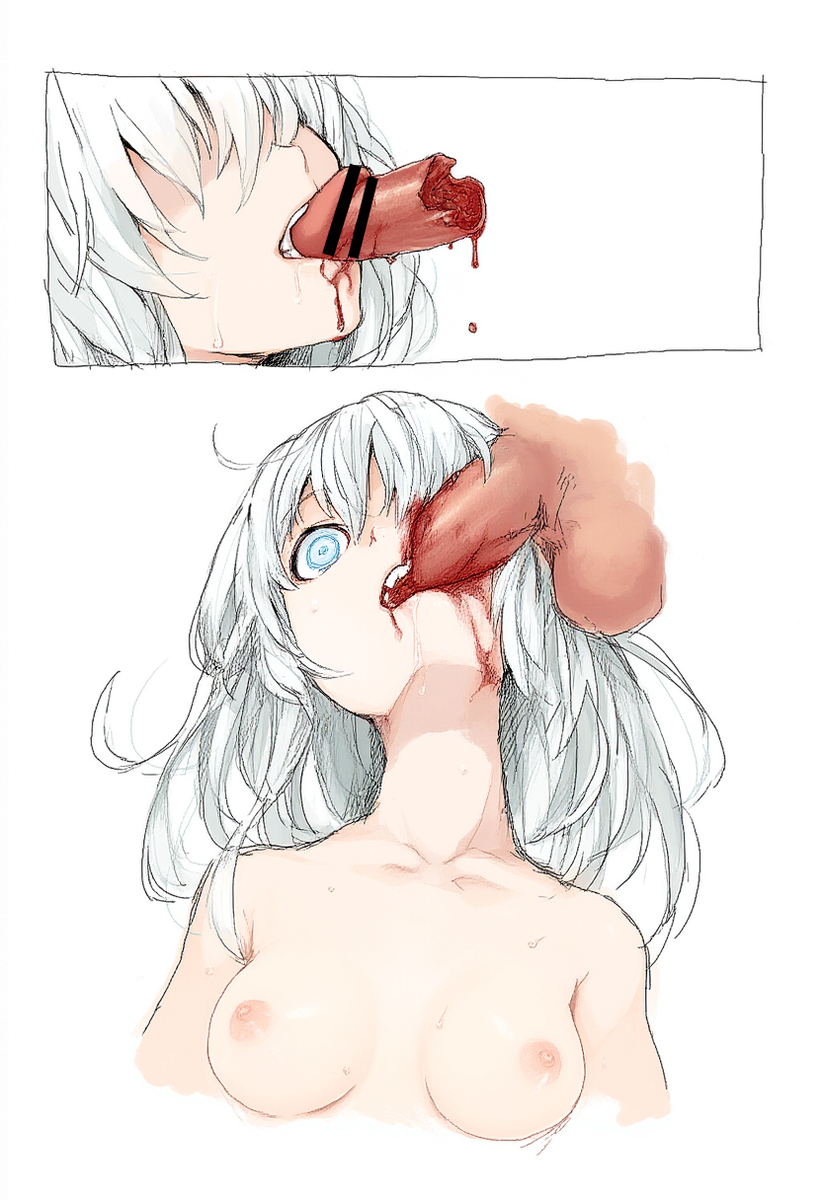 1boy, 1girls, bblls, bite, biting, biting penis, blood, breasts, cbt, censored, censored penis, female, gore, guro, male, male ryona, penectomy, penis, penis bite, penis biting, penis in mouth, severed penis