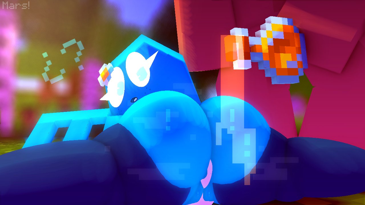 1boy, 1girls, 3d, allay (minecraft), big ass, blue body, blue skin, breasts, character profile, character sheet, erect nipples, female, honey, humanoid, looking back, male, milly (themars2005), mine-imator, minecraft, navel, ornament, solo, solo female, tagme, themars2005, thick thighs, white eyes