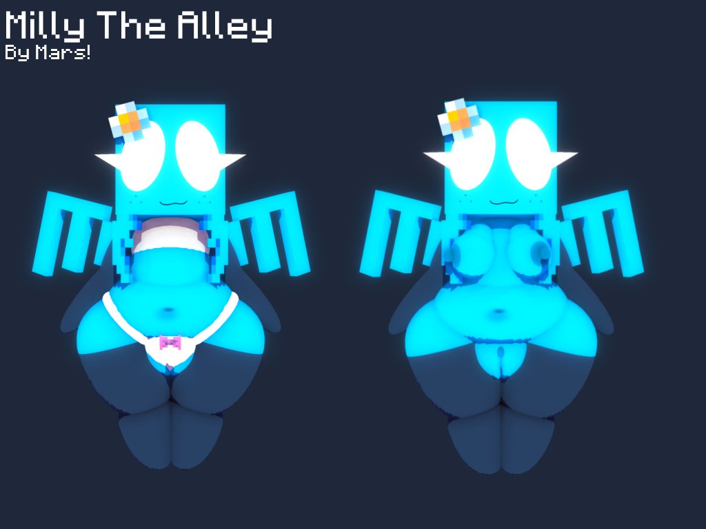 1girls, 3d, allay (minecraft), big ass, blue body, blue skin, breasts, character profile, character sheet, erect nipples, female, milly (themars2005), mine-imator, minecraft, navel, ornament, solo, solo female, tagme, themars2005, thick thighs, white eyes
