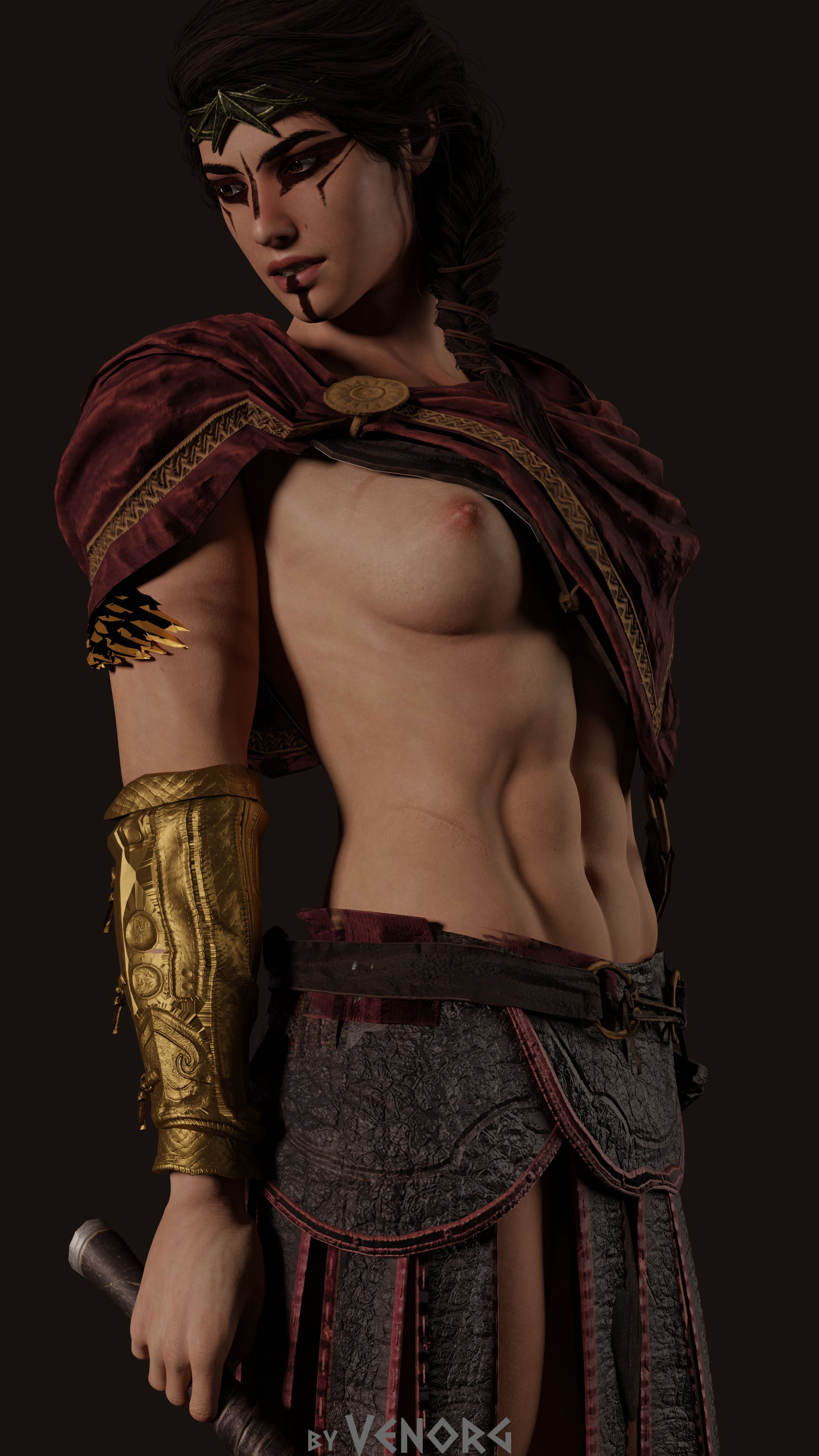 1girls, 3d, abs, ancient greece, assassin's creed (series), assassin's creed odyssey, athletic, athletic female, braid, breasts, brown hair, female, female only, greek mythology, kassandra (assassin's creed), muscular, muscular female, muscular sub, nude, nude female, tied hair, ubisoft, venorg, warrior, wet