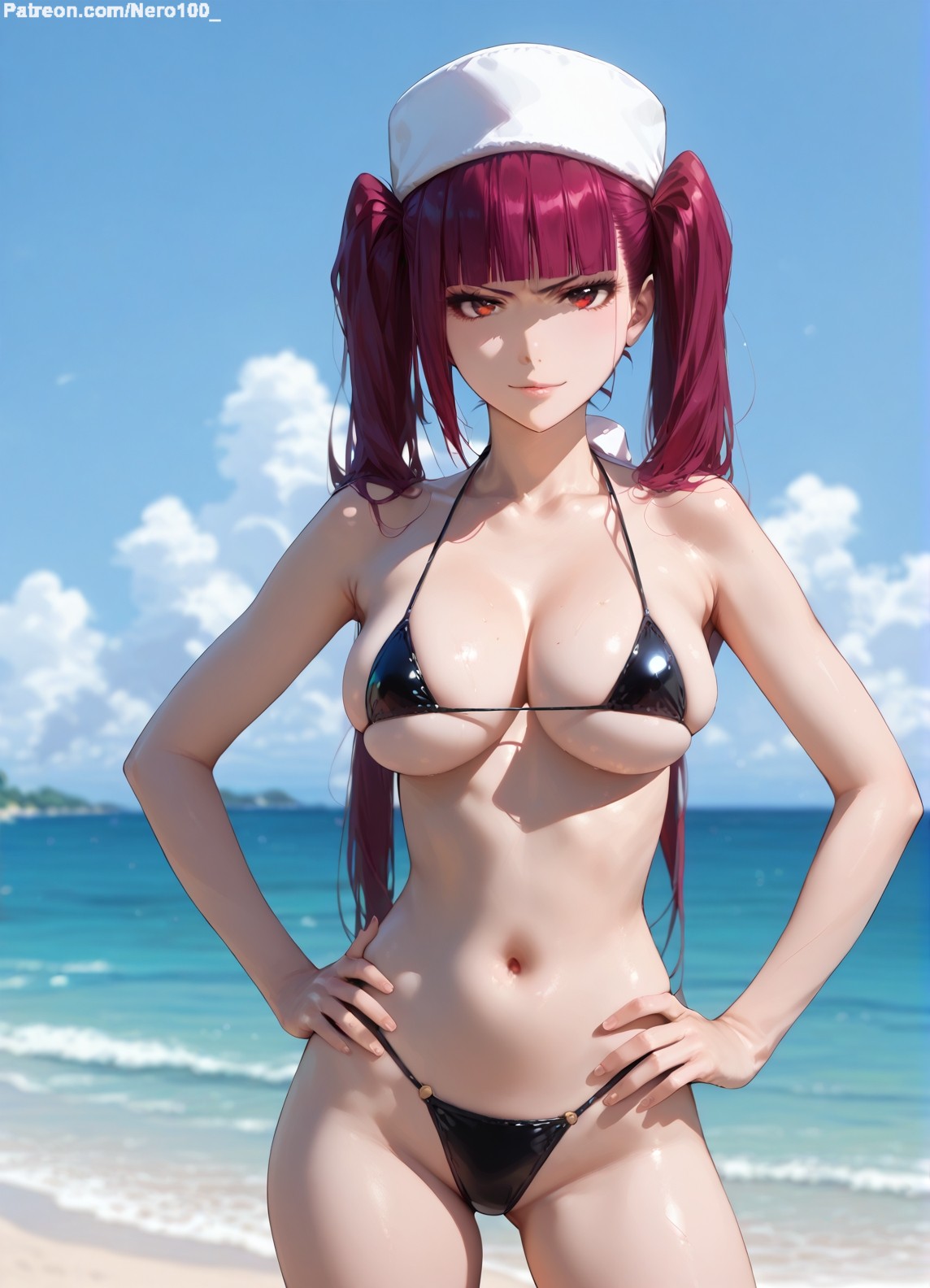 1girls, 2d, ai generated, ass, bare shoulders, belly, big breasts, bikini, bikini bottom, bikini top, bleach, bleach: the thousand-year blood war, breasts, curvy, curvy figure, detailed, dokugamine riruka, double ponytail, eyelashes, eyeshadow, female, female only, fit, focus, high quality, large breasts, legs, light skin, light-skinned female, lips, lipstick, long hair, looking at viewer, makeup, mascara, medium breasts, midriff, outdoors, outside, pale-skin, pale-skinned female, perky breasts, pink eyes, pink hair, ponytail, posing, seductive, seductive look, sexy, sexy pose, side ponytail, skinny, slim waist, stable diffusion, swimsuit, swimwear, tagme, teenage female, teenager, young