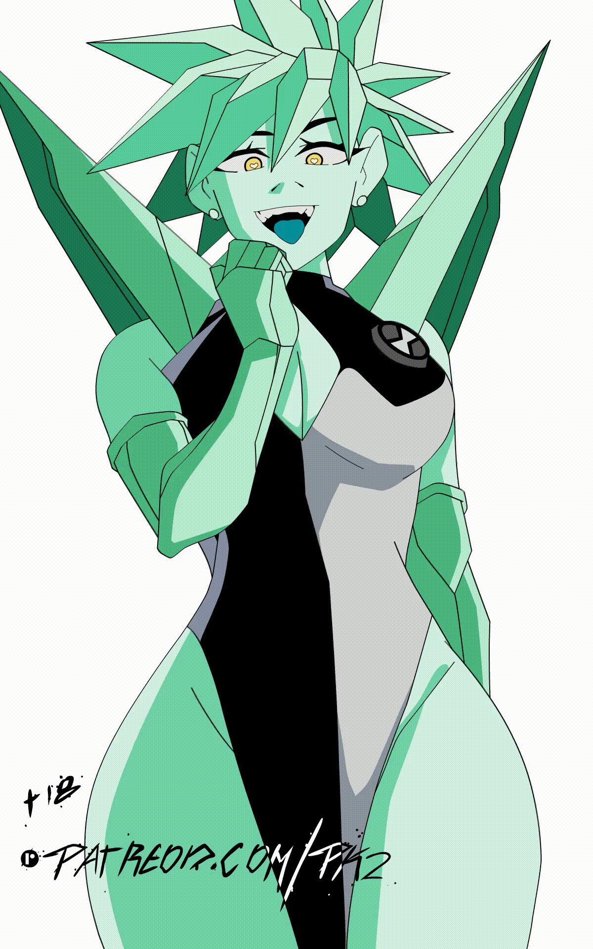 1girls, alien, alien girl, alien humanoid, ben 10, chaquetrix, diamondhead, female, petrosapien, pk2, rule 63, smile, yellow eyes