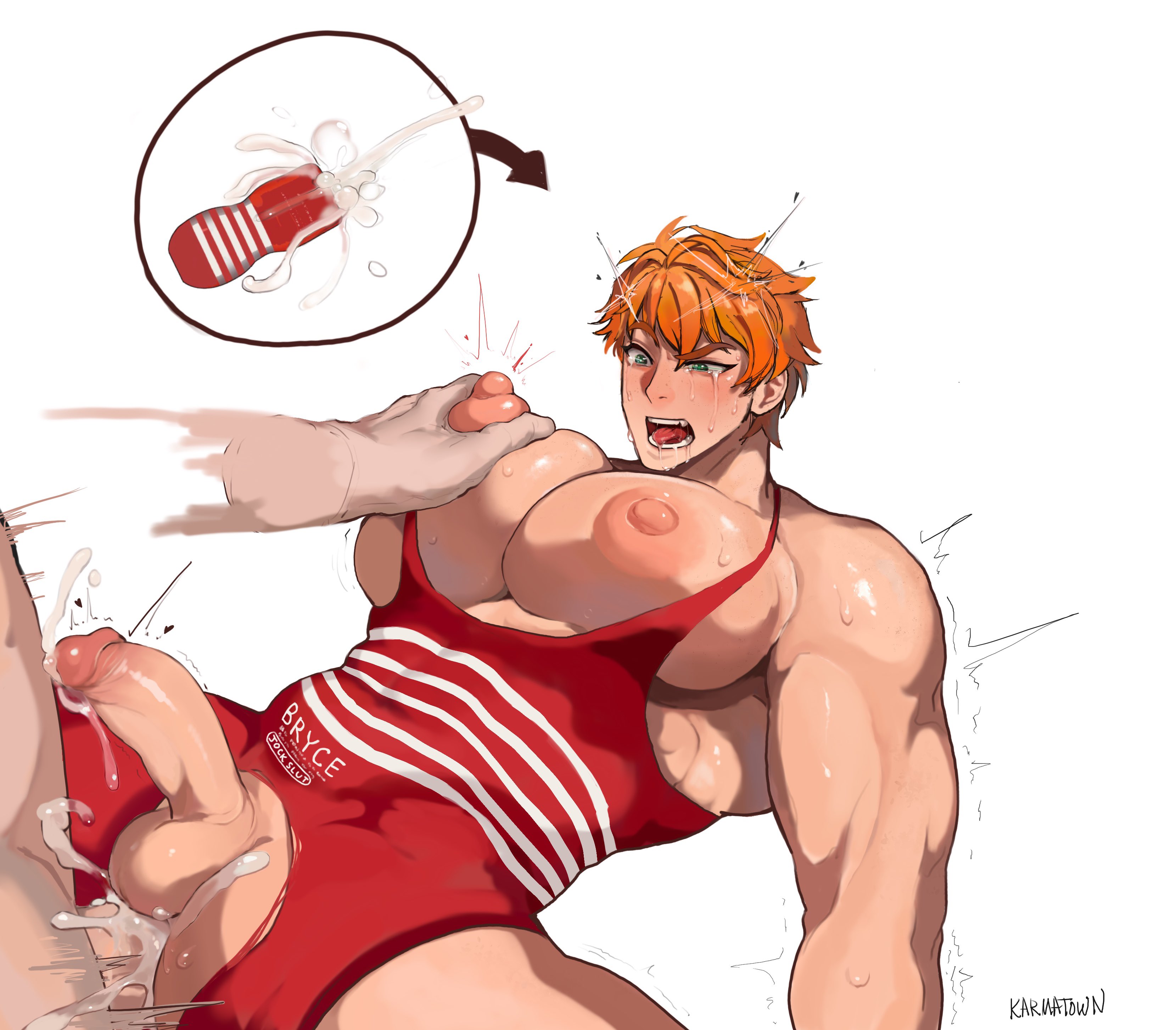 2boys, anal, anal sex, artist name, ass, balls, bara, big pecs, blush, breasts, bryce callahan, clothed, clothed sex, clothing, cum, cum in ass, cum inside, gay, jock studio, karmatown, male, male focus, male only, multiple boys, multiple males, muscular, muscular chest, muscular male, nipple play, nipples, open mouth, pecs, penetration, penis, penis in ass, penis out, rough sex, simple background, sleeveless, tenga, tenga outfit, torn clothes, yaoi
