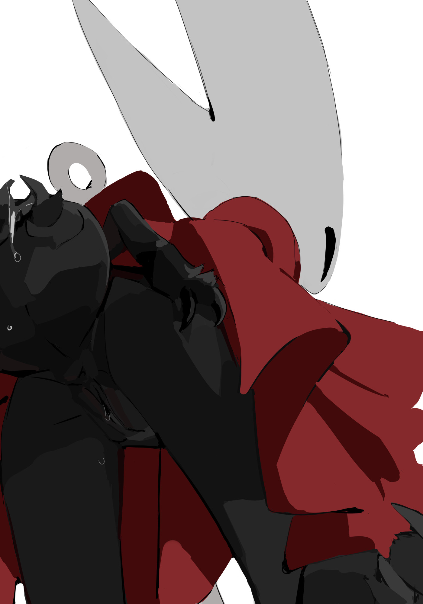 1girls, 2 horns, arthropod, artist name, black body, black skin, bug, bug girl, female, female only, flat chest, hollow knight, hollow knight: silksong, hornet (hollow knight), silksong, skinny, skinny female, team cherry
