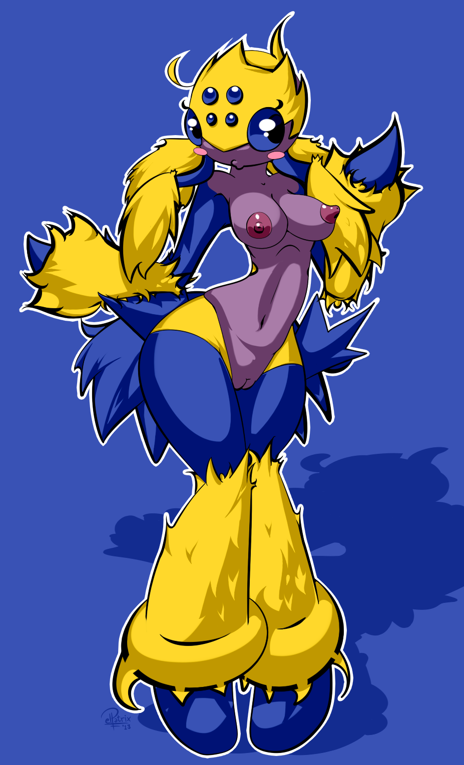 anthro arachnid arthropod blush breasts elpatrixf erect_nipples female galvantula multi_eye nintendo nipples pokemon purple_nipples purple_skin pussy spider video_games wide_hips