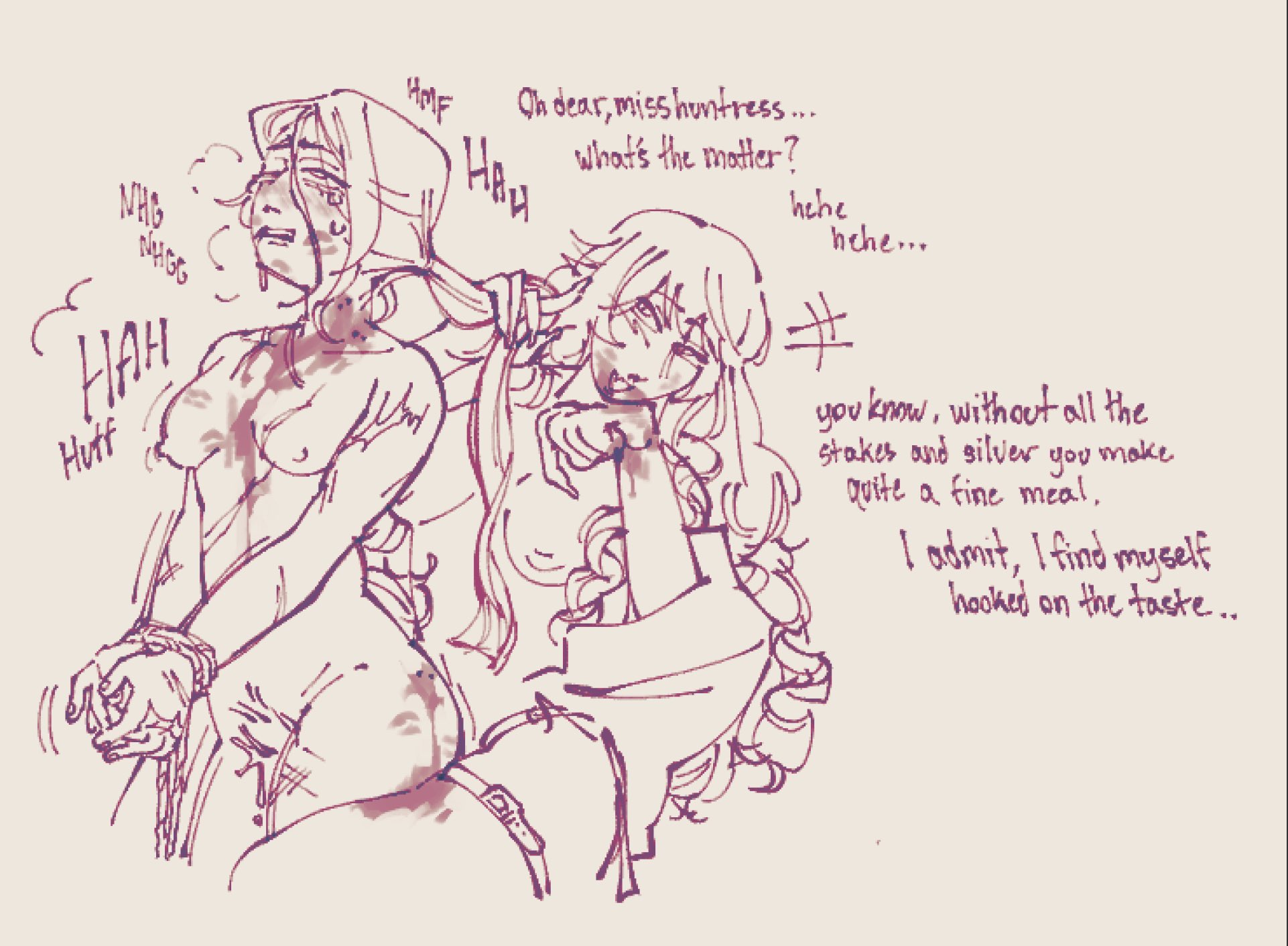 2girls, bite, biting, clorinde (genshin impact), crying, crying with eyes open, cum, cumming, cupocvnty, dominant female, female, femdom, genshin impact, hair pull, hair pulling, hoyoverse, lesbian, monochrome, naked, naked female, navia (genshin impact), overstimulation, strap-on, strapon, submissive female, tears, vampire, vampire hunter, yuri