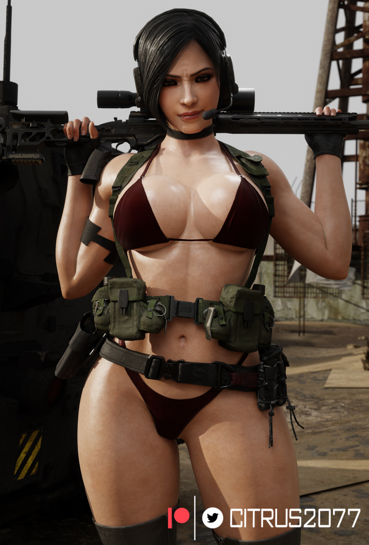 1girls, 3d, ada wong, ada wong (adriana), asian, asian female, belt, big breasts, bikini, black gloves, black hair, breasts, capcom, citrus2077, female, female focus, female only, fingerless gloves, gloves, gun, gun holster, headphones, holding weapon, holster, light skin, light-skinned female, military, military vehicle, pinup, red bikini, resident evil, resident evil 2, resident evil 2 remake, resident evil 4, resident evil 4 remake, rifle, short hair, solo, solo female, swimsuit, swimwear, tactical gear, tactical gloves, thick thighs, thigh boots, weapon on back