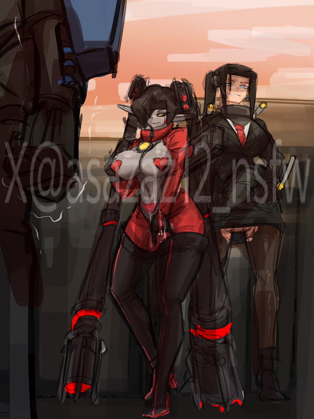2d, 2d (artwork), 2girls, 3girls, asazaz12 nsfw (artist), ass focus, bunnysuit, down view, draining, female, foot focus, g-man, g-toilet, half-life (series), heart nipples, huge ass, masturbation, mind control, office clothing, preparation, pussy, rule 63, skibidi toilet, titan camera woman, titan camerawoman (skibidi toilet), titan speaker woman, titan speakerwoman (skibidi toilet), weapon, weapons, wet pussy