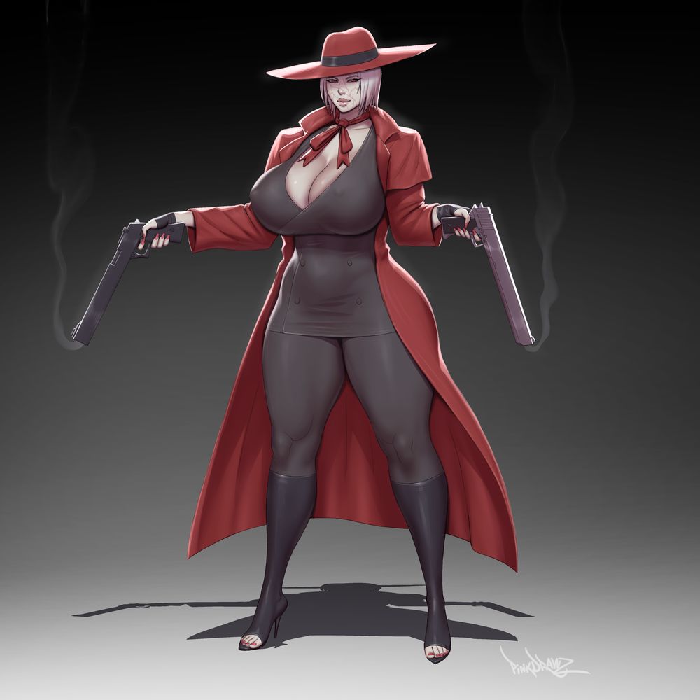1girls, alucard (hellsing), female, female only, gigantic breasts, huge breasts, human, large breasts, pinkdrawz, revealing clothes, rule 63, standing, voluptuous