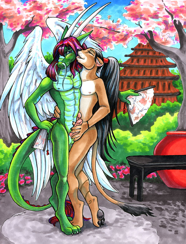 2004 2boys akiyu anthro ayame_emaya black_hair chinese_dragon couple dragon eastern erection fan feathered_wings feathers furry furry_only gay green_dragon hair holding holding_penis interspecies licking long_ears long_hair male male_only masturbation nipples no_humans nude open_mouth oriental penis ryuki scalie seductive sex text tongue tree watermark whiskers wings wristband yaoi zakkie_starres