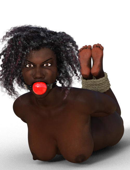 1girls 3d angry ball_gag breasts dark-skinned_female dark_skin daz3d feet female gag gagged hogtie naked_hogtie tikka