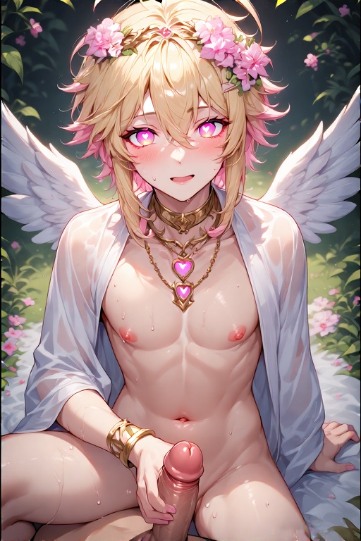 2boys ai_generated angel angel_boy angel_wings blonde_hair blonde_hair blonde_hair_male blonde_male cock cupid cute eros femboy flower_crown flower_in_hair flower_on_head flowers god god_of_love greek_god greek_mythology handjob heart heart-shaped_pupils heart_eyes lithe nipples penis pink pink_eyes pink_hair pink_hair_male pink_nipples pretty twink