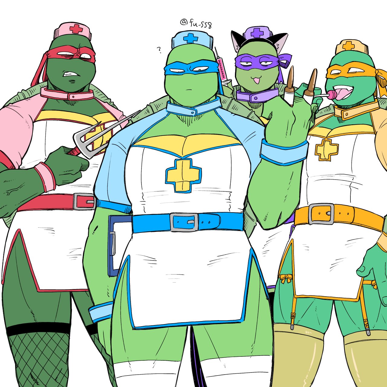 cute donatello_(tmnt) leonardo_(tmnt) michelangelo_(tmnt) nurse_uniform raphael_(tmnt) teenage_mutant_ninja_turtles tmnt_2003