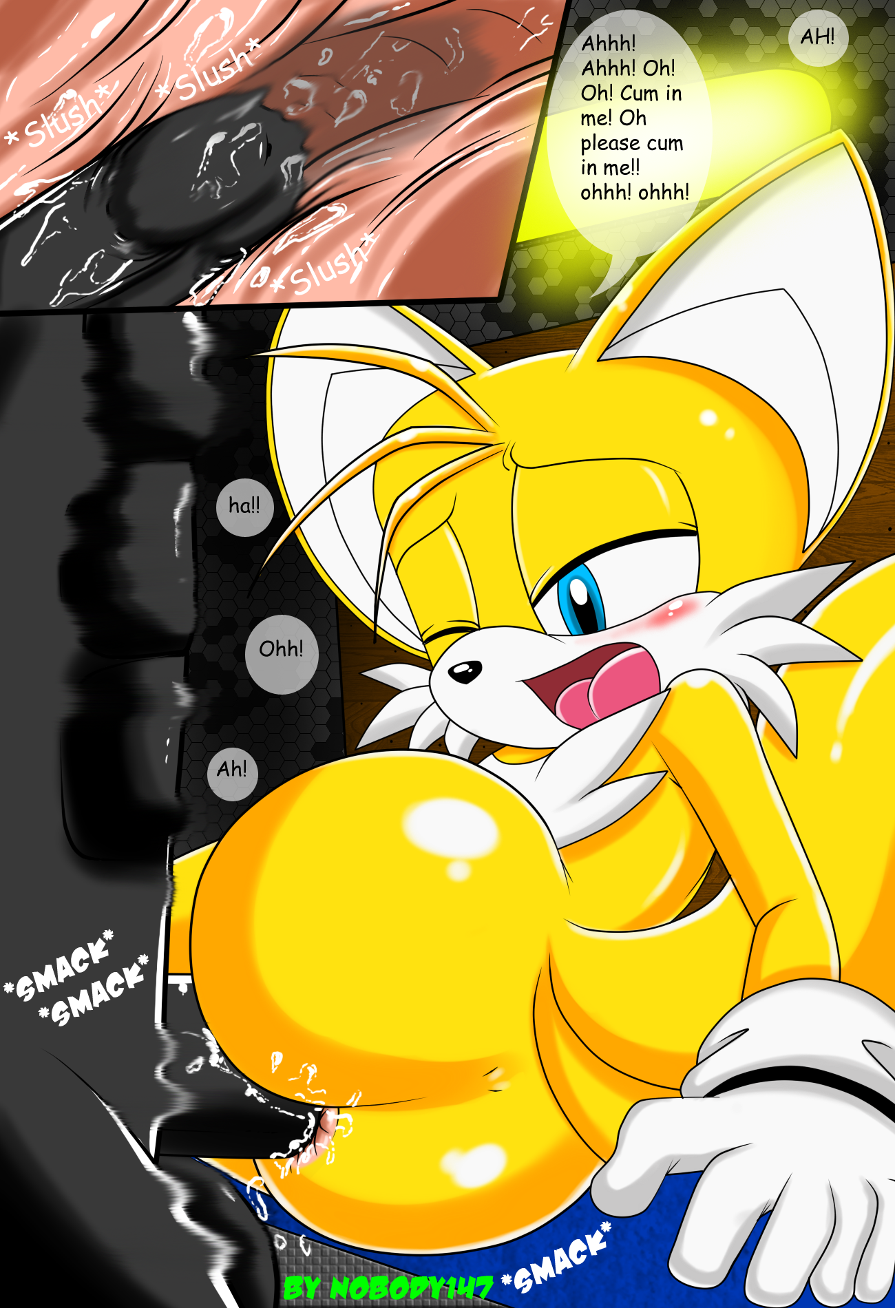 1boy, anal, ass, big ass, black body, dark skin, dark-skinned male, femboy, fur, furry tail, gay, humanoid penis, male, miles tails prower, multi tail, nobody147, penis, sex, sonic (series), sonic the hedgehog (series), sonic the hedgehog 2, tail, tails, tails the fox, x-ray, yaoi