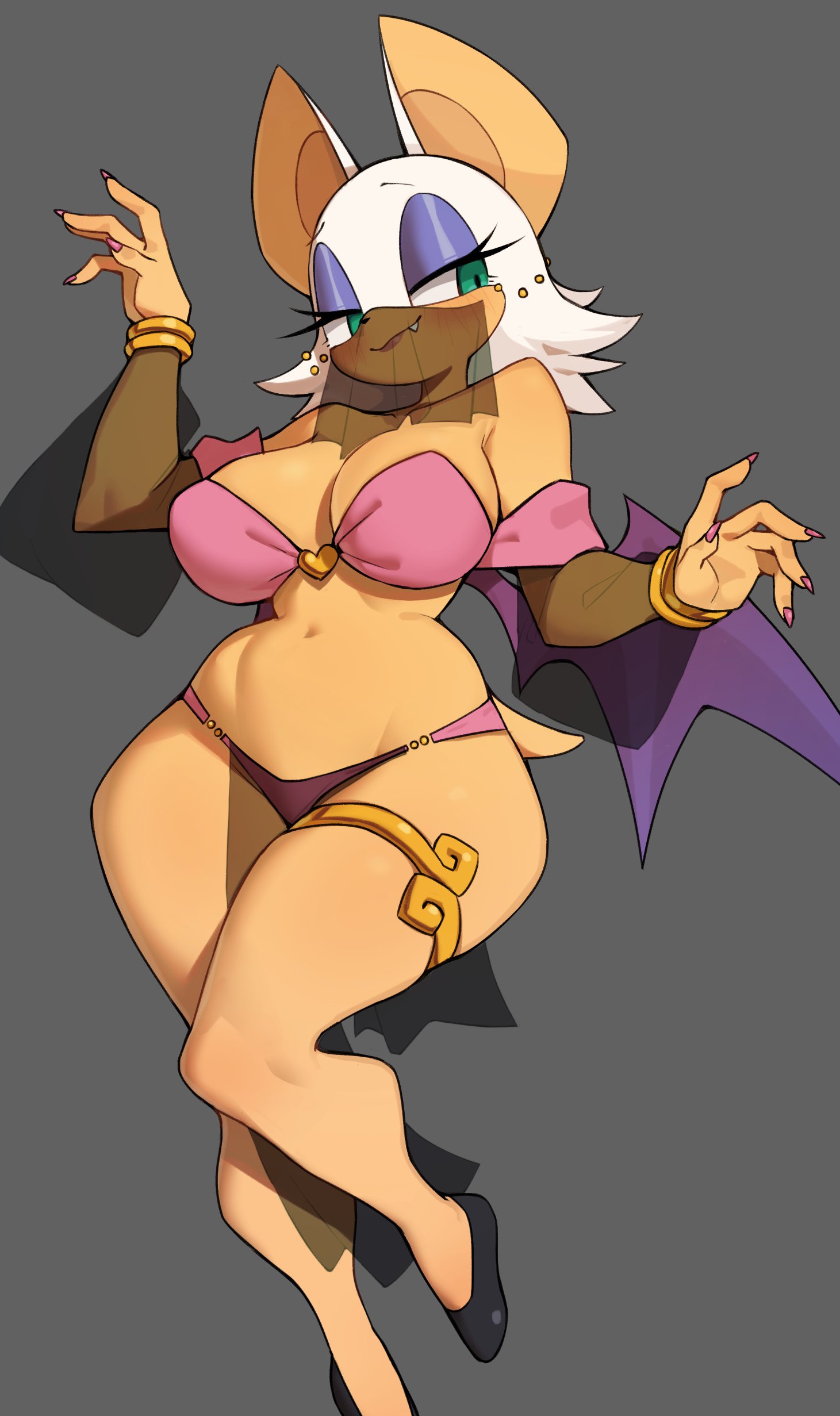 1girls, bat ears, bat girl, bat wings, belly dancer, belly dancer outfit, big breasts, breasts, busty, cleavage, curvy, face veil, female, flats, flowerpigeon73, green eyes, harem girl, harem outfit, hips, nearly nude, purple eyeshadow, rouge the bat, shoes, sonic (series), sonic the hedgehog (series), thick thighs, thong, white fur