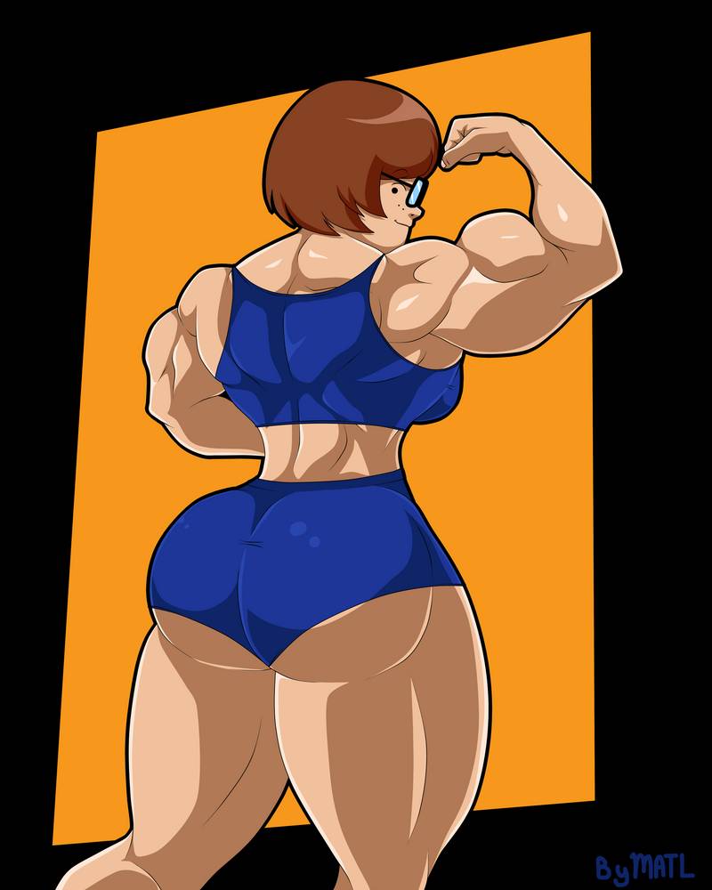 ass biceps breasts female matl muscles muscular muscular_arms muscular_female muscular_legs muscular_thighs scooby-doo signature text velma_dinkley