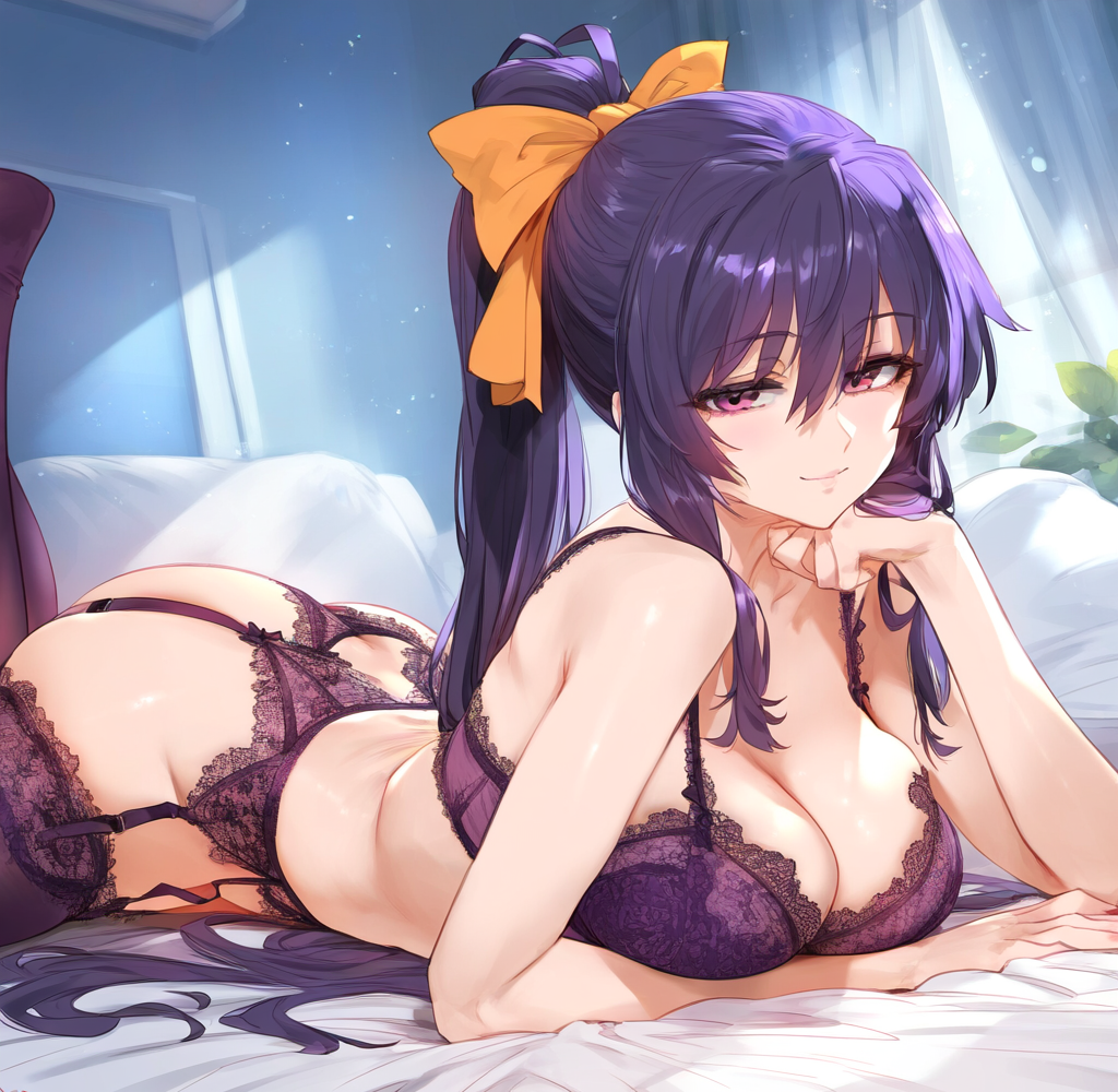 1girls ai-created ai_generated akeno_himejima ass bangs bare_shoulders bed bed_sheet black_bra black_clothes black_thighhighs black_underwear blush bow bra breasts cleavage closed_mouth clothing completely_nude curtains curvaceous curvaceous_female curvaceous_figure curvy curvy_figure female female_focus female_only garter_belt generated hair_between_eyes hair_ornament hair_ribbon hairbow high_school_dxd indoors lace lace_trim large_breasts legwear lingerie long_hair looking_at_viewer lying on_bed on_stomach pantsu pillow ponytail purple_bra purple_eyes purple_hair purple_panties purple_thighhighs purple_underwear ribbon sidelocks smile solo thighhighs thighs tied_hair underwear underwear_only voluptuous voluptuous_female waifulover window