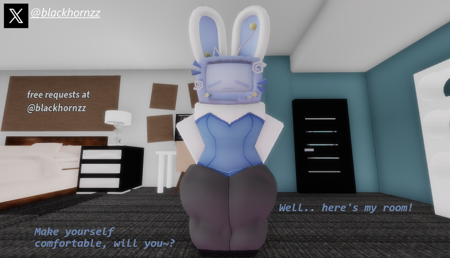 bedroom blackhornzz bunny_costume bunny_ears bunny_girl female playboy_bunny roblox solo thick_thighs tv_head