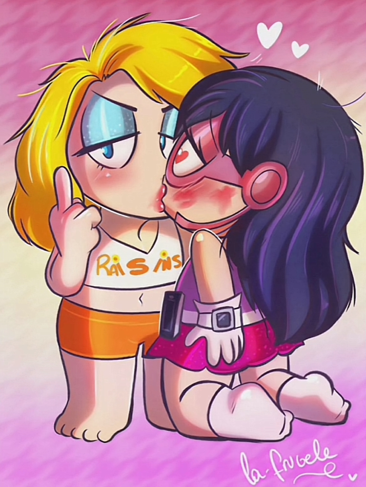 bitch blonde_hair call_girl kissing lipstick mercedes_(south_park) raisins_(south_park) south_park submissive wendy_testaburger yuri