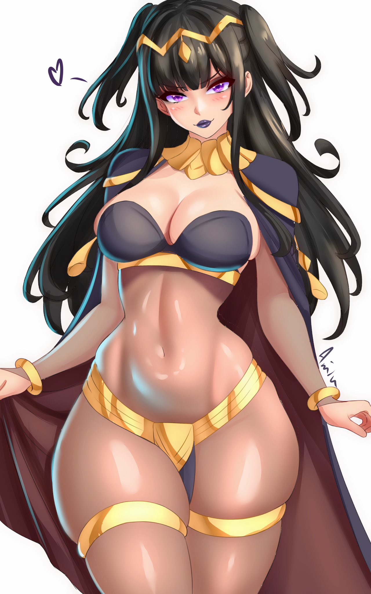 1girls anisdrawn black_hair bodystocking breasts clothing female female_only fire_emblem fire_emblem_awakening highres lips lipstick looking_at_viewer navel nintendo smile solo standing stomach tharja_(fire_emblem) thighs wide_hips