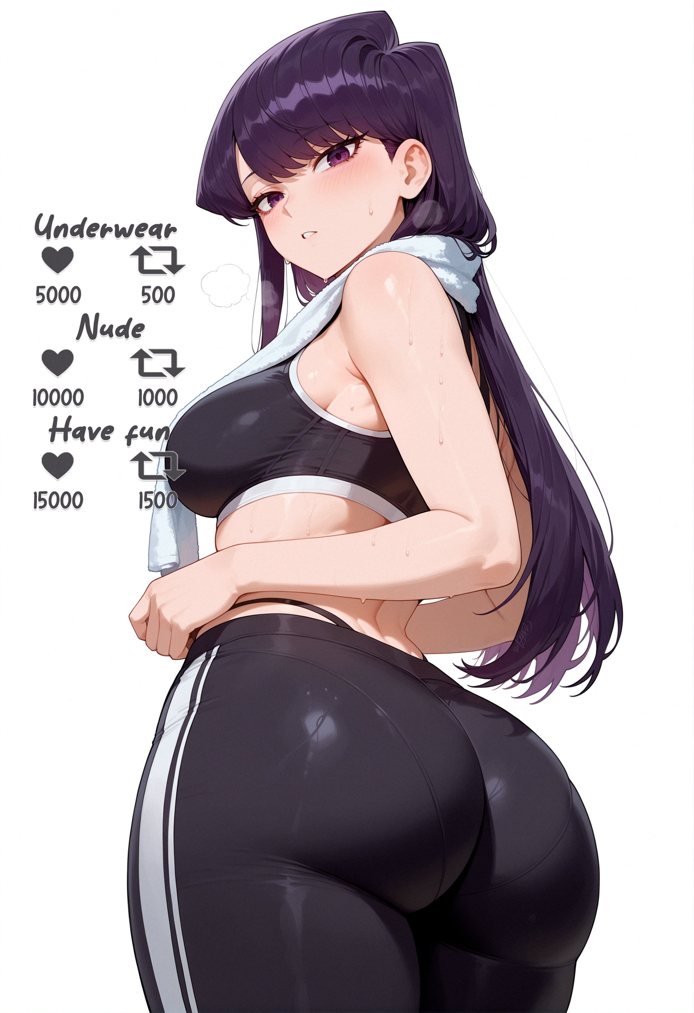 1girls, ai generated, ass, big ass, big breasts, breasts, bubble ass, bubble butt, curvy female, female, female focus, female only, gym, gym uniform, komi shouko, komi-san wa komyushou desu, long hair, reikarts, strip game, sweaty, sweaty body, voluptuous, voluptuous female