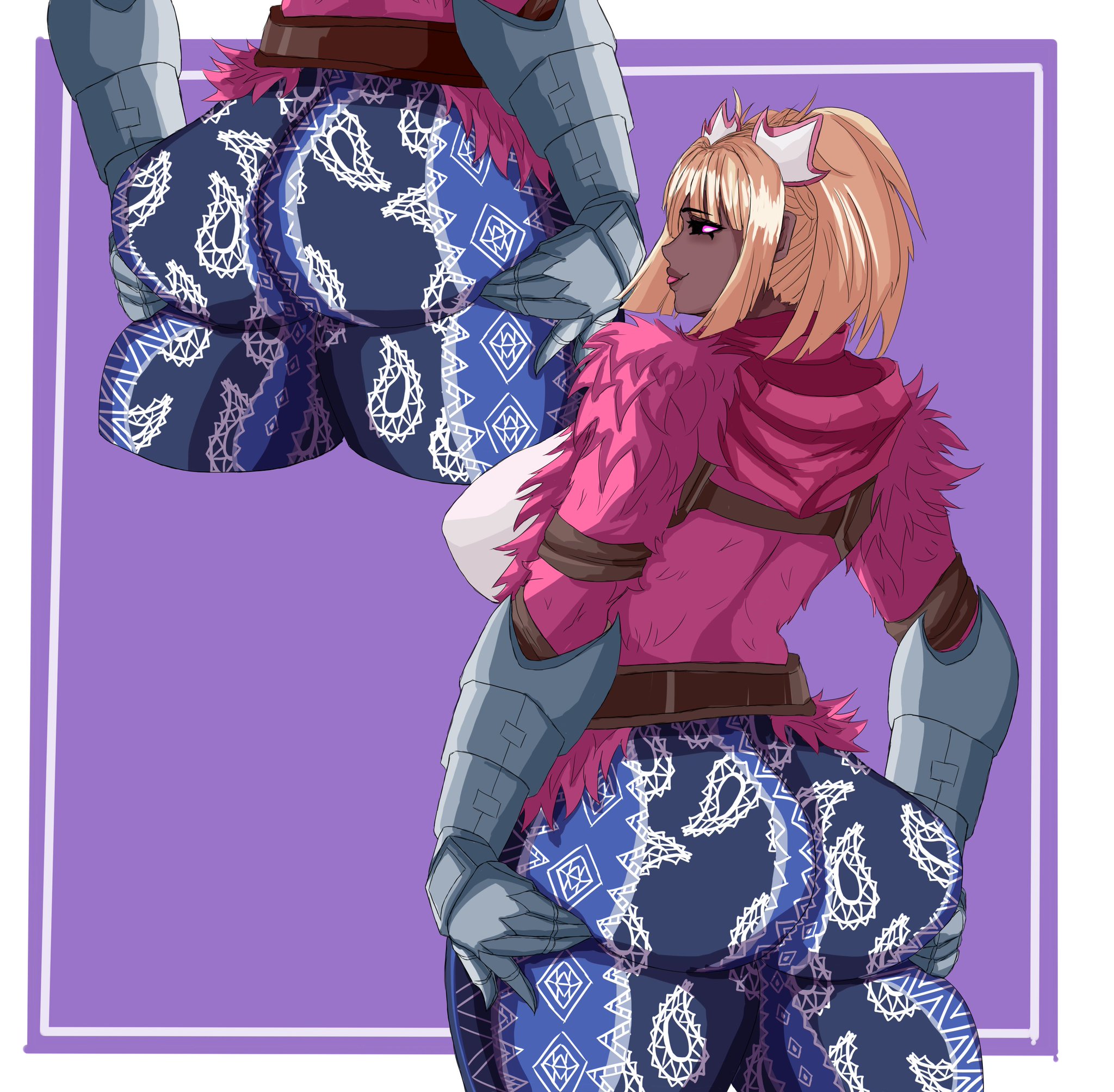 ass, back view, big ass, big breasts, big butt, big thighs, big titties, breasts, brown skin, curvaceous, curvaceous female, curvaceous figure, curvy, curvy figure, curvy hips, epic games, female, flare pants, fortnite, furry, furry female, furry only, mulyshav, pink body, pink fur, raven team leader, raven team leader (fortnite), yellow hair, yoga pants