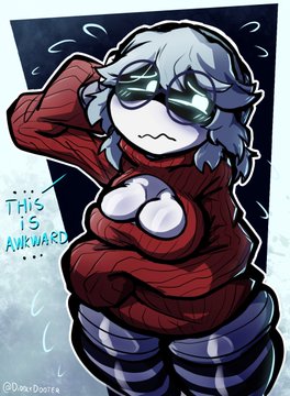 ass, breast leak, breasts, covering breasts, diddlydooter1, dinkdiddly, female, female only, glasses, glitch productions, murder drones, nerd, nerdy female, nervous, no bra, no panties, pussy, pussy leaking, robot, robot girl, robot humanoid, sweater, thick ass, thick breasts, thick butt, thick thighs, thighs, v (murder drones), v worker drone, white body, worker drone