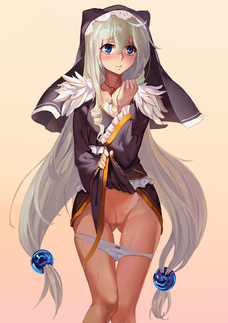 blue_eyes eris_(konosuba) female kono_subarashii_sekai_ni_shukufuku_wo! pussy silver_hair uncensored