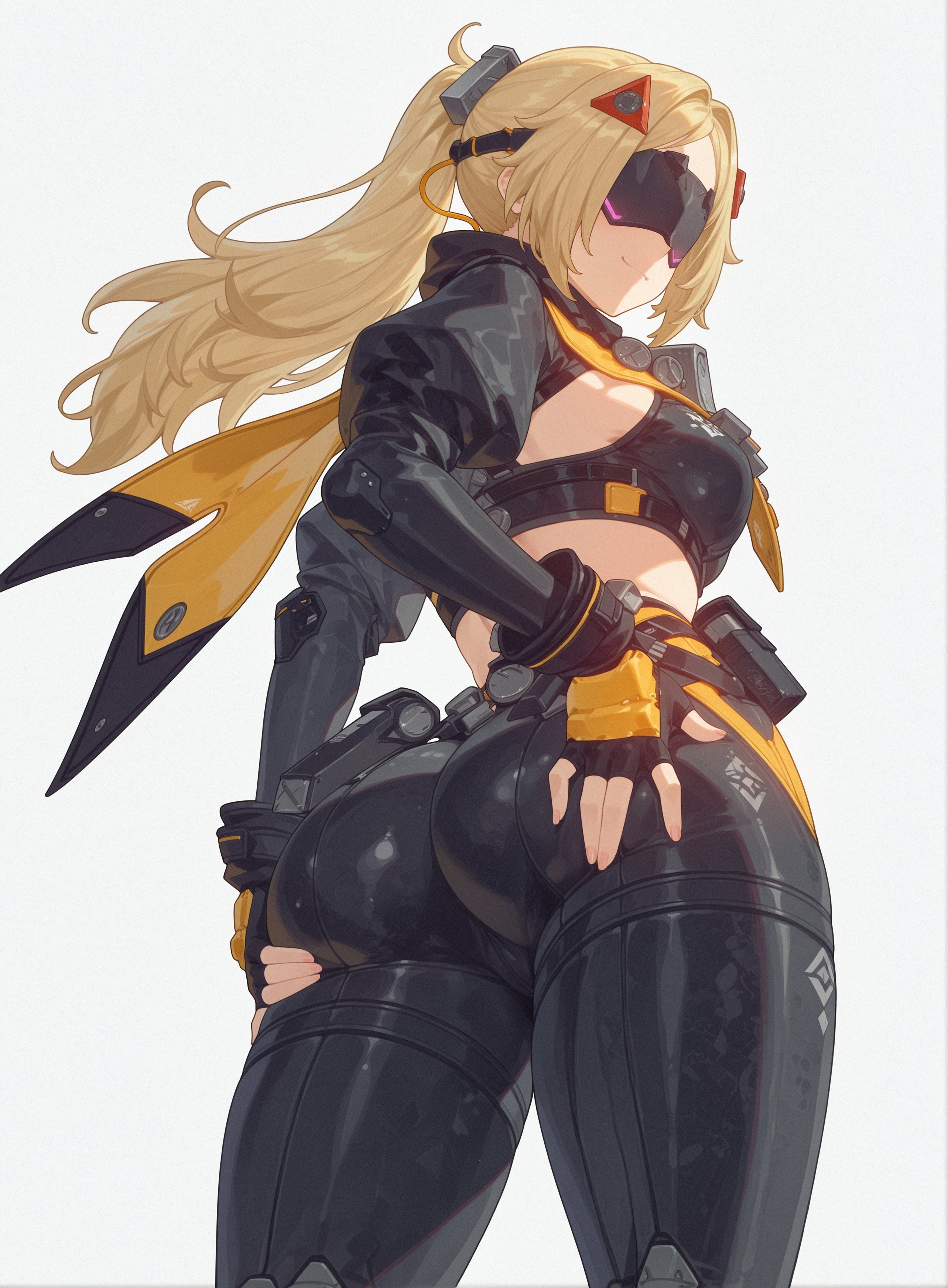 1girls, ai generated, ass, ass focus, behind, behind view, big ass, big butt, blonde hair, bubble ass, bubble butt, clothed, eyes covered, fat ass, female, female only, hoyoverse, large ass, large butt, mihoyo, mostly clothed, pants, rear view, reikarts, sniper, sniper rifle, solo, tagme, thick ass, tight clothes, tight clothing, trigger (zenless zone zero), visor, visor (eyewear), zenless zone zero