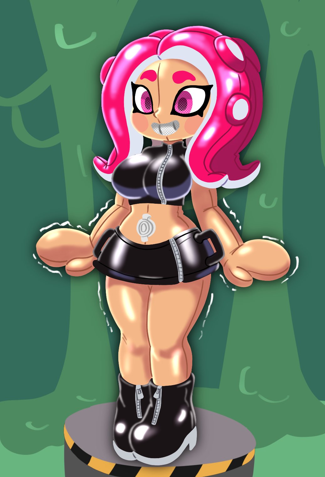 busty inflatable inkling inkling_girl octoling octoling_girl pink_eyes pink_hair simple_background splatoon swisschocoart trembling unseen_female