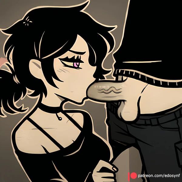 ai generated, andrew graves, angry, ashley graves, black hair, black shirt, blowjob, brother and sister, female, incest, pink eyes, the coffin of andy and leyley