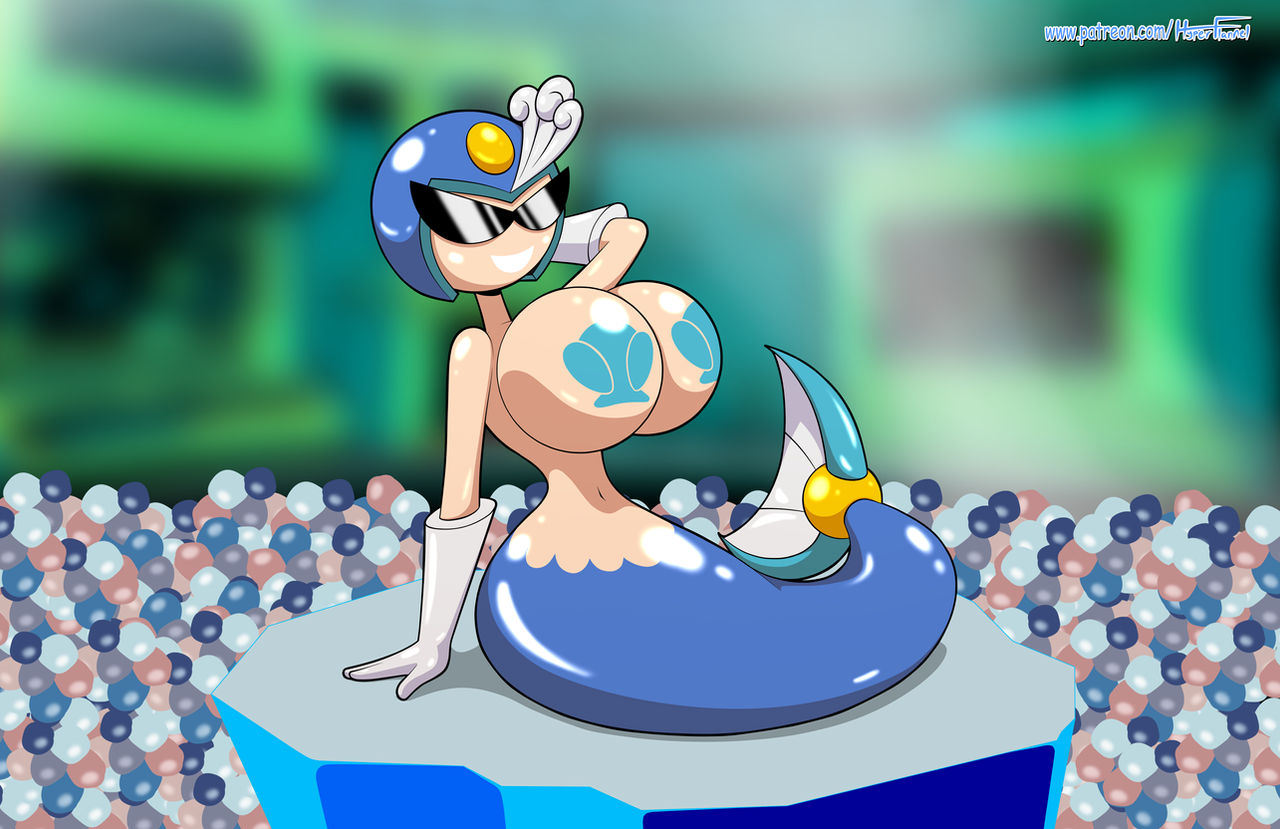 capcom disney doll dollification female huge_ass huge_breasts hyperflannel knick_knack mega_man mega_man(classic) navel permanent_smile pixar robot_girl splash_woman sunglasses sunnification thick_thighs transformation wide_hips