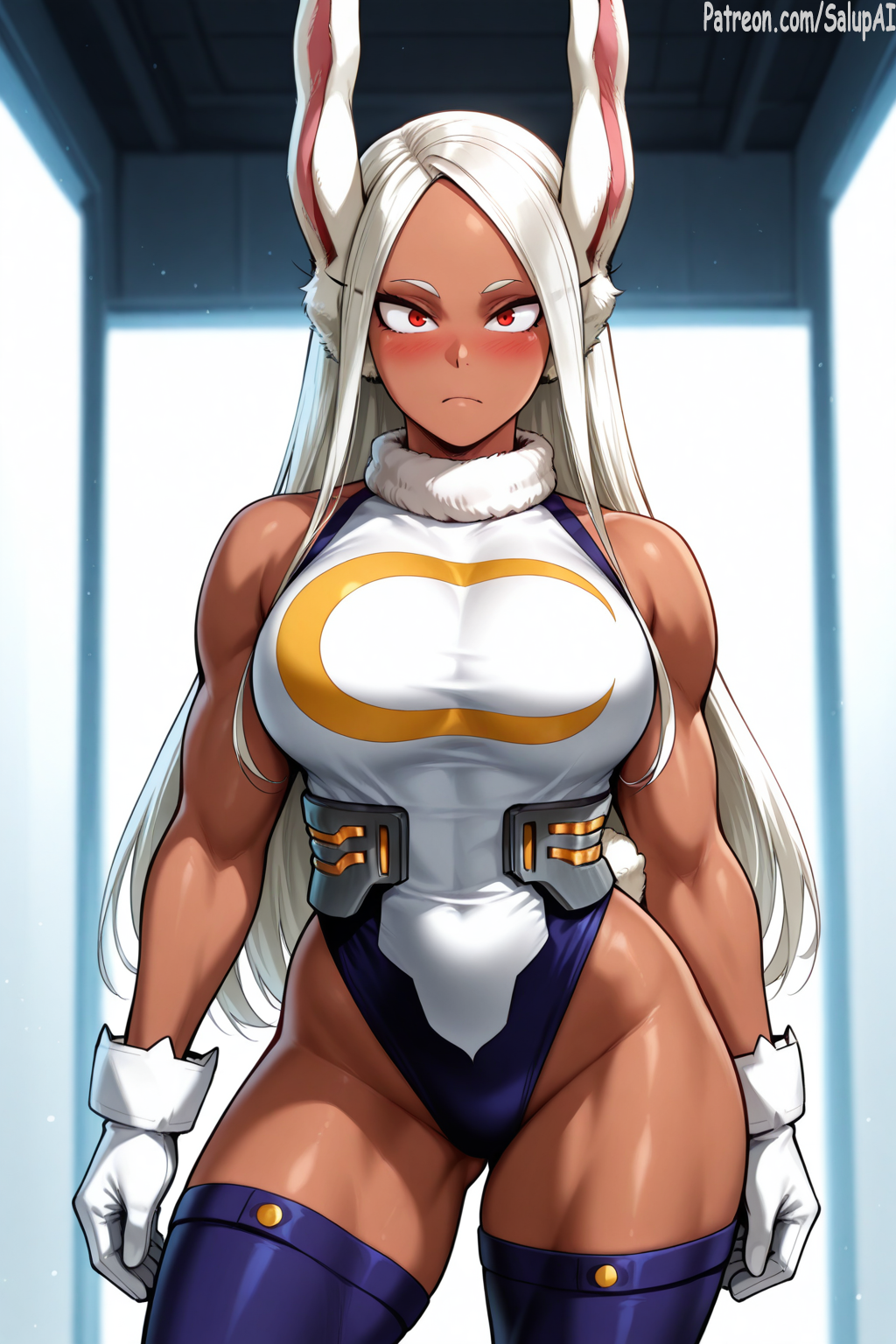 1girls ai_generated big_breasts blush bodysuit boku_no_hero_academia breasts bunny_ears bunny_girl bunny_tail clothed clothing dark-skinned_female dark_skin female female female_only fit_female gloves long_hair looking_at_viewer mirko miruko muscular muscular_female my_hero_academia patreon posing red_eyes rumi_usagiyama salupai solo solo_female standing thick_thighs thighhighs thighs uncensored watermark white_hair