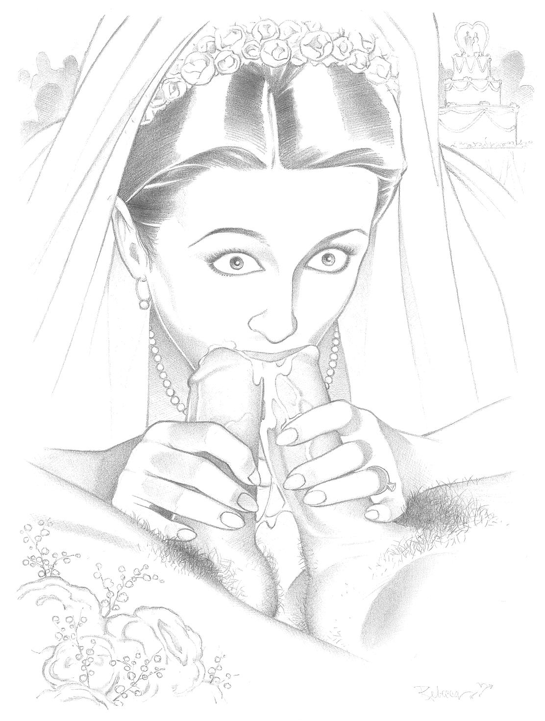 2boys1girl cheating_wife cum_in_mouth double_oral double_penetration married_female mmf_threesome rebecca_(artist) shocked threesome wedding_dress