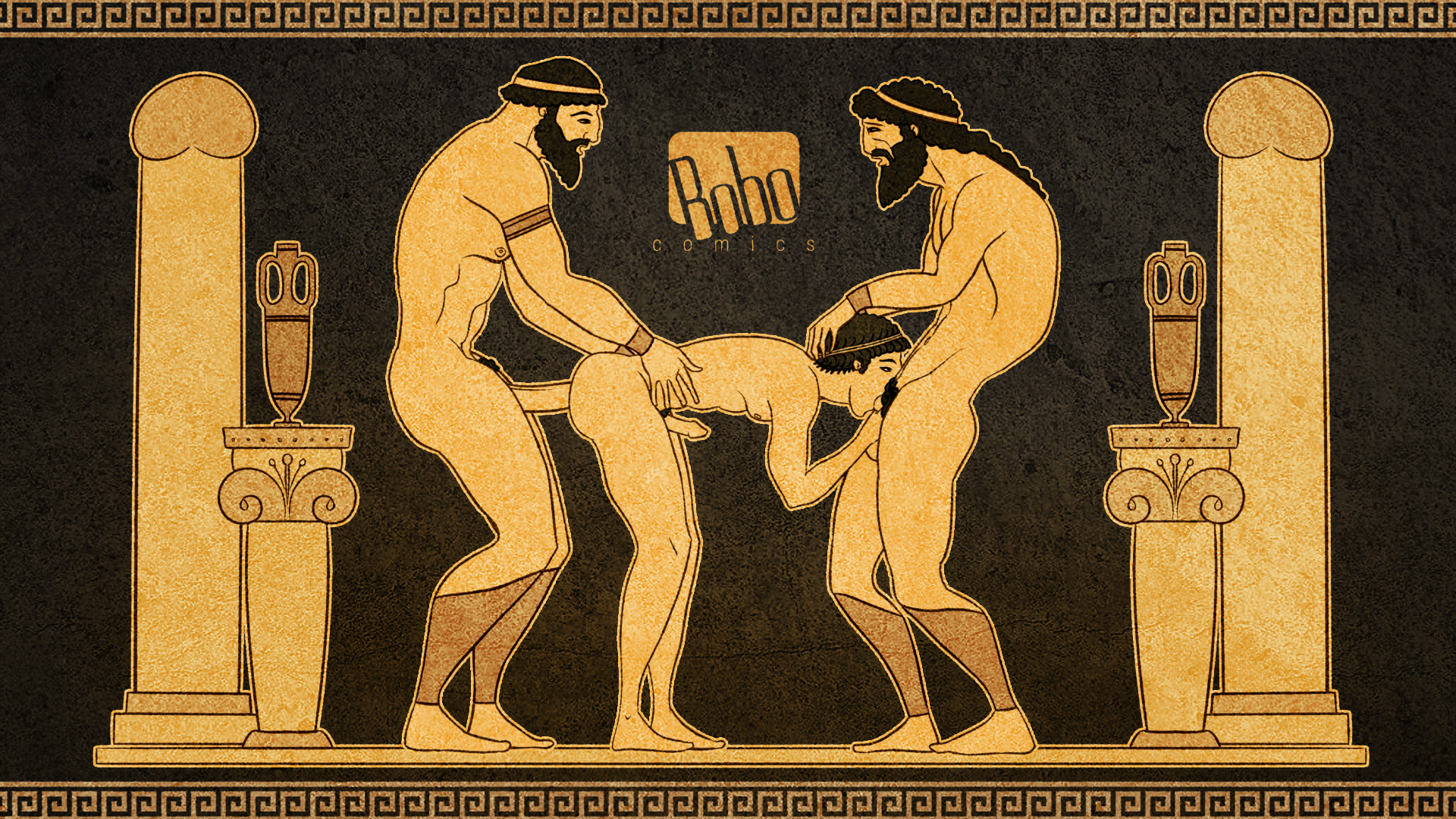 3boys, age difference, anal sex, ancient greece, ancient greek painting, animated, balls, blowjob, bobocomics, bouncing penis, cock gobble, cock hungry, erection, facial hair, gay, gay blowjob, gay sex, giving head, greek, greek mythology, greek pottery, hand on head, headband, human, human only, light skin, light-skinned male, male, male only, mp4, mythology, no sound, nude, nude male, oral, oral penetration, oral sex, orgy, penis, red-figure pottery, threesome, yaoi