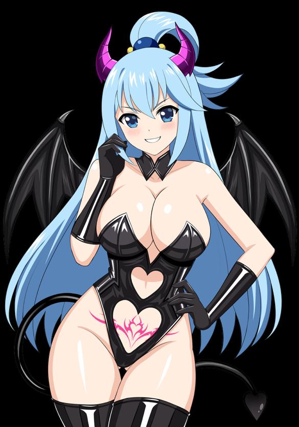 aqua (konosuba), blue hair, cosplay, demon, hfxpins, kono subarashii sekai ni shukufuku wo!, konosuba, seductive smile, succubus, succubus costume, succubus horns, succubus tail, succubus tattoo, succubus wings