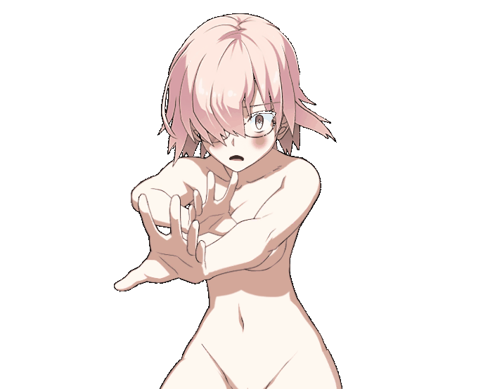 animated belly_button blush covering_breasts embarrassed embarrassed_nude_female fate/grand_order fate_(series) flimbonio glasses hair_over_one_eye hiding_breasts mash_kyrielight nude nude_female paid_reward_available pink_hair purple_eyes pussy_peek reaching_towards_viewer shielder_(fate/grand_order) shocked_expression sprite sprite_edit