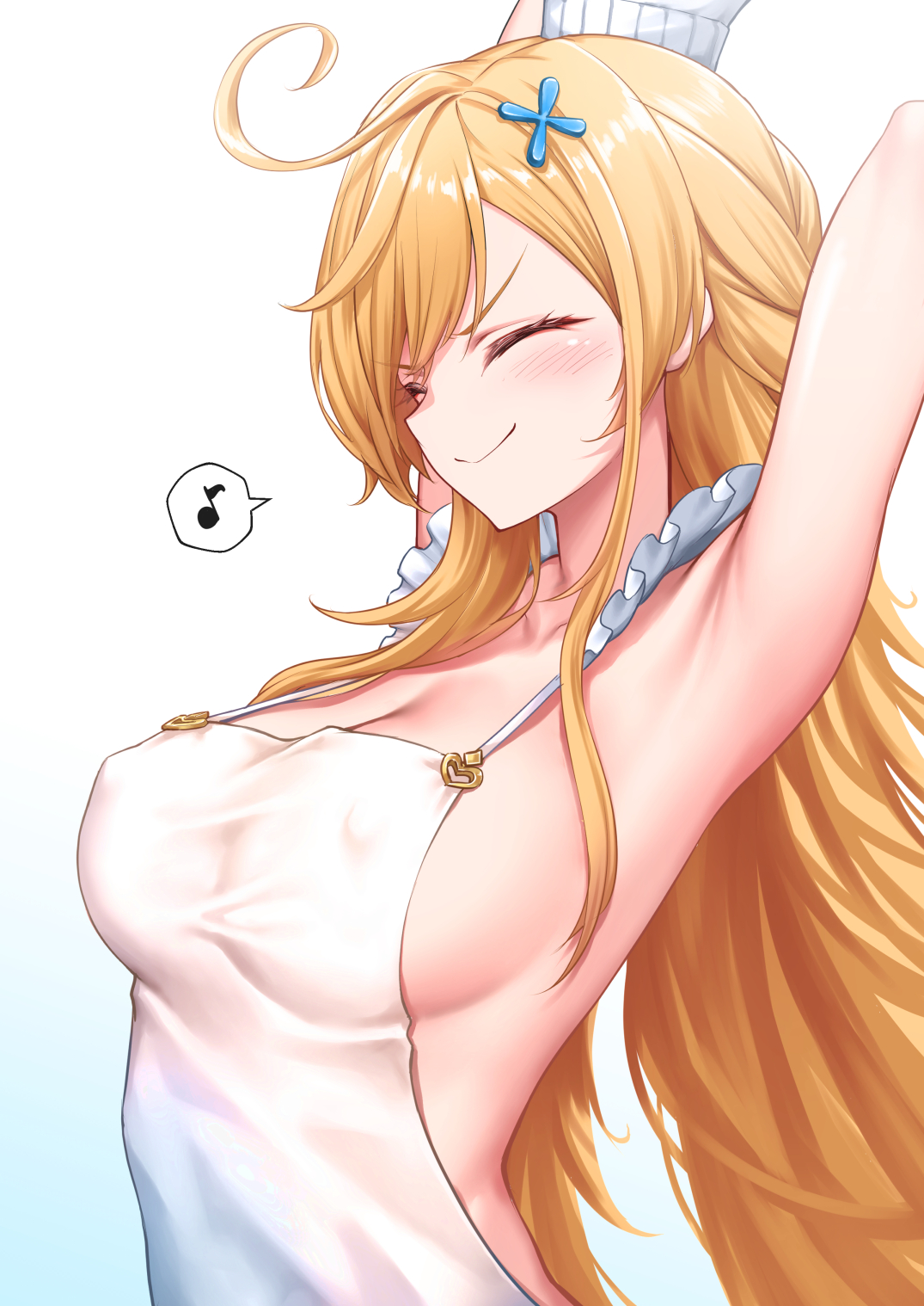 apron, apron only, axillary tail of spence, breasts, covered nipples, escoffier (genshin impact), female, genshin impact, nipples visible through clothing, royboy, sideboob, tagme