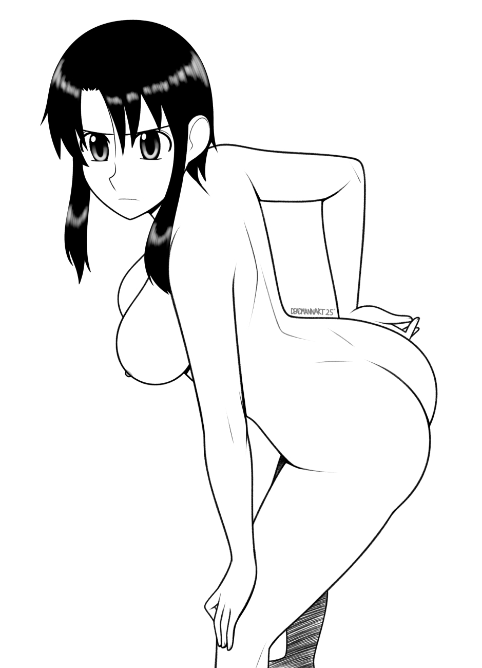 1girls, ass, azumanga daiou, breasts, completely nude, female, female only, monochrome, naked, naked female, nude, nude female, nyamo minamo kurosawa, solo, solo female, tagme, walkingdeadmann