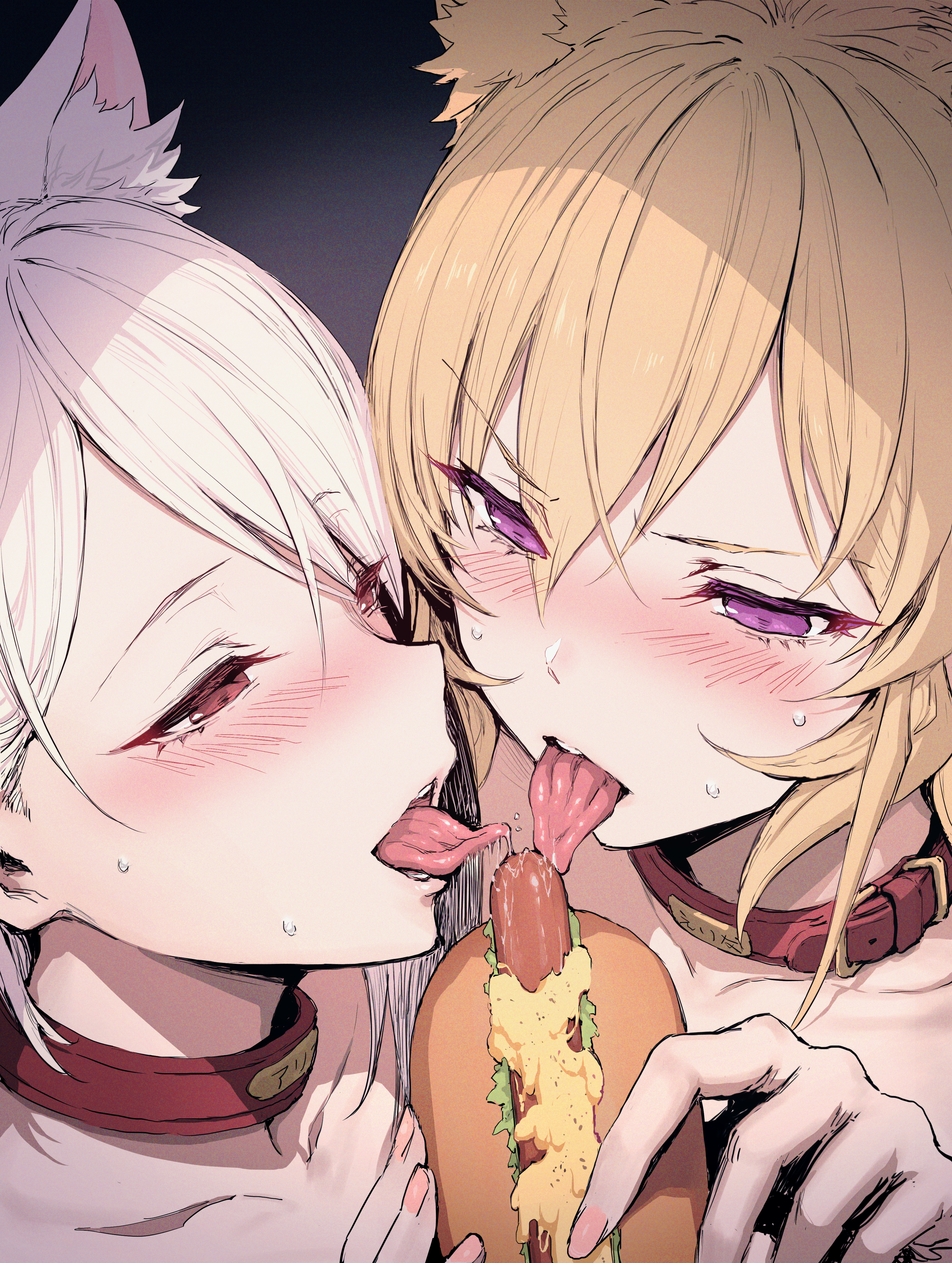 2girls, blonde hair, blonde-haired female, female, female only, food wars, nakiri alice, nakiri erina, shokugeki no souma, white hair, white-haired female, yuri