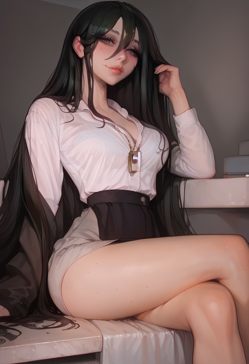 ai_generated black black_hair long_hair office_lady onna_exe ring sadako_yamamura sexy