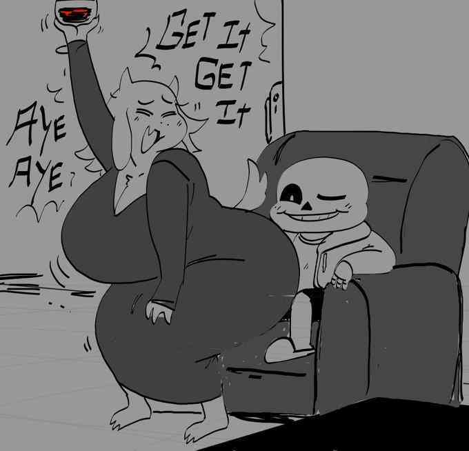 1boy 1girls ass ass_shake barefoot big_ass big_breasts big_hips boss_monster boss_monster_(undertale) chair chubby chubby_female deltarune dress eyes_closed female goat head_turned hoodie horns huge_breasts lapdance male meme open_mouth sans shaking_ass shaking_butt shorts sitting skeleton squint squinted_eyes squinting tagme tail toriel twerking undertale wine wine_glass wink