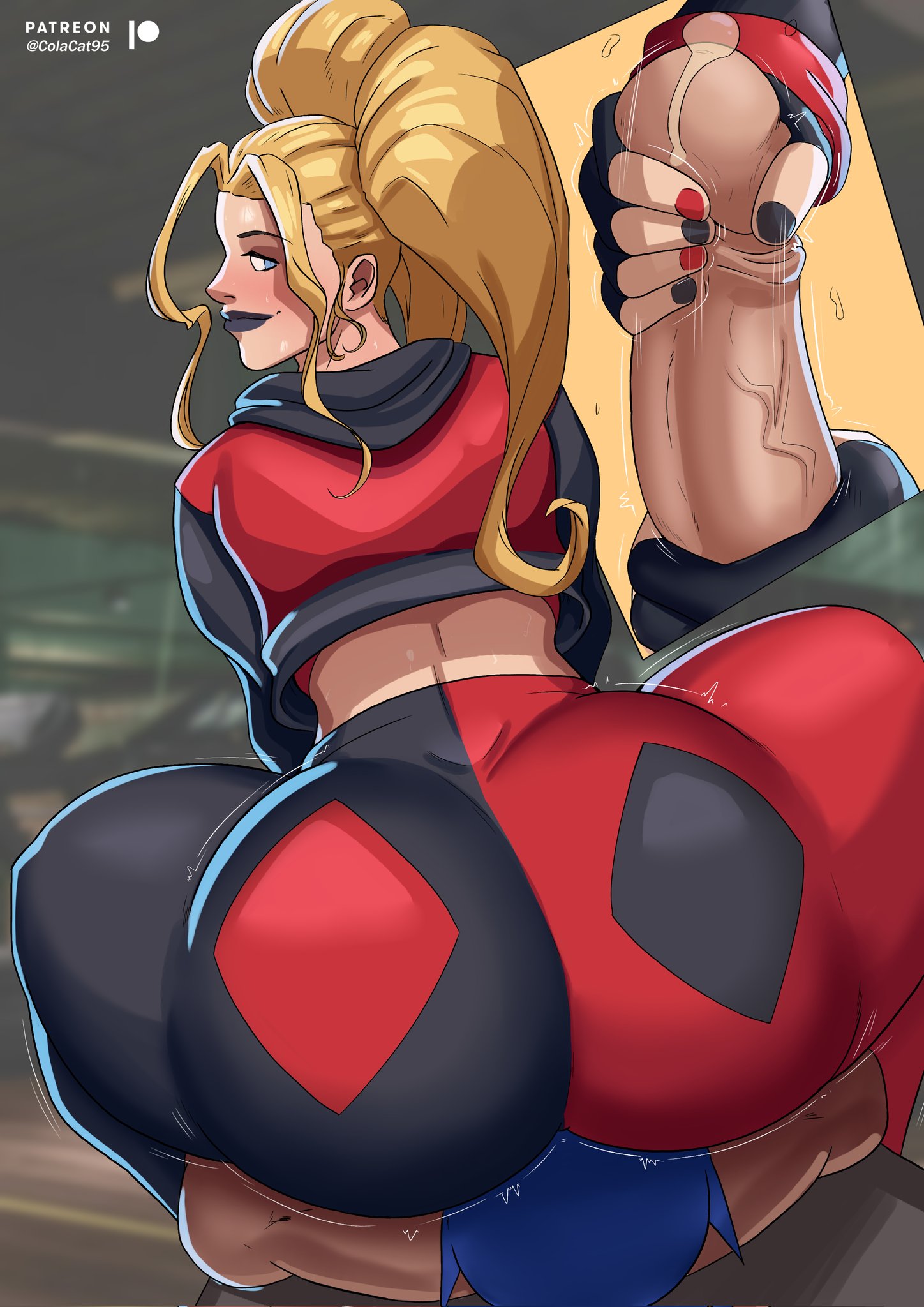 1boy, 1girls, ass, ass focus, barefoot, batman, batman (series), big ass, big penis, black gloves, blonde hair, clothed, clothed female, clothed female nude male, colacat95, dc, dc comics, duo, enemies, enemies with benefits, facesitting, female, female focus, fingerless gloves, gloved handjob, gloves, hand on penis, handjob, handjob with gloves, harley quinn, holding penis, huge ass, jpg, large ass, male, male/female, nail polish, naked, naked male, nebraska, nude, nude male, penis, straight, tagme, touching penis, twitter link