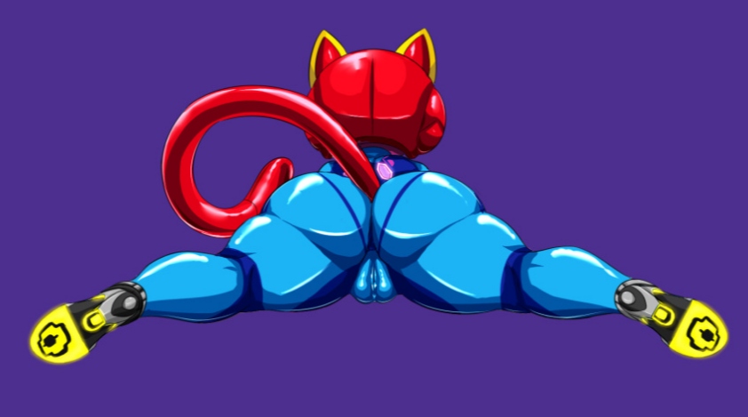anal_object_insertion animal_ears ass blue_skin bodysuit cat_ears cat_tail female from_behind high_heels latex object_insertion samurai_pizza_cats shiny_clothes skin_tight solo tail zero_suit