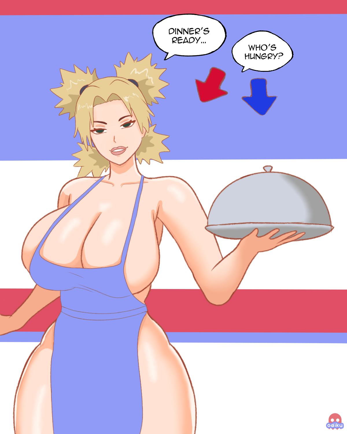 1girls, ass, big ass, big breasts, big butt, blonde hair, boruto: naruto next generations, breasts, cooking, curvaceous, curves, curvy, curvy body, curvy female, curvy figure, curvy hips, dinner, female, female focus, female only, food, green eyes, huge breasts, kitchen, large breasts, light skin, light-skinned female, looking at viewer, mother, naruto, naruto (series), naruto shippuden, naruto: the last, odiku, seductive look, seductive smile, solo, solo female, temari, thick, thick ass, thick legs, thick thighs, thighs, voluptuous, voluptuous female