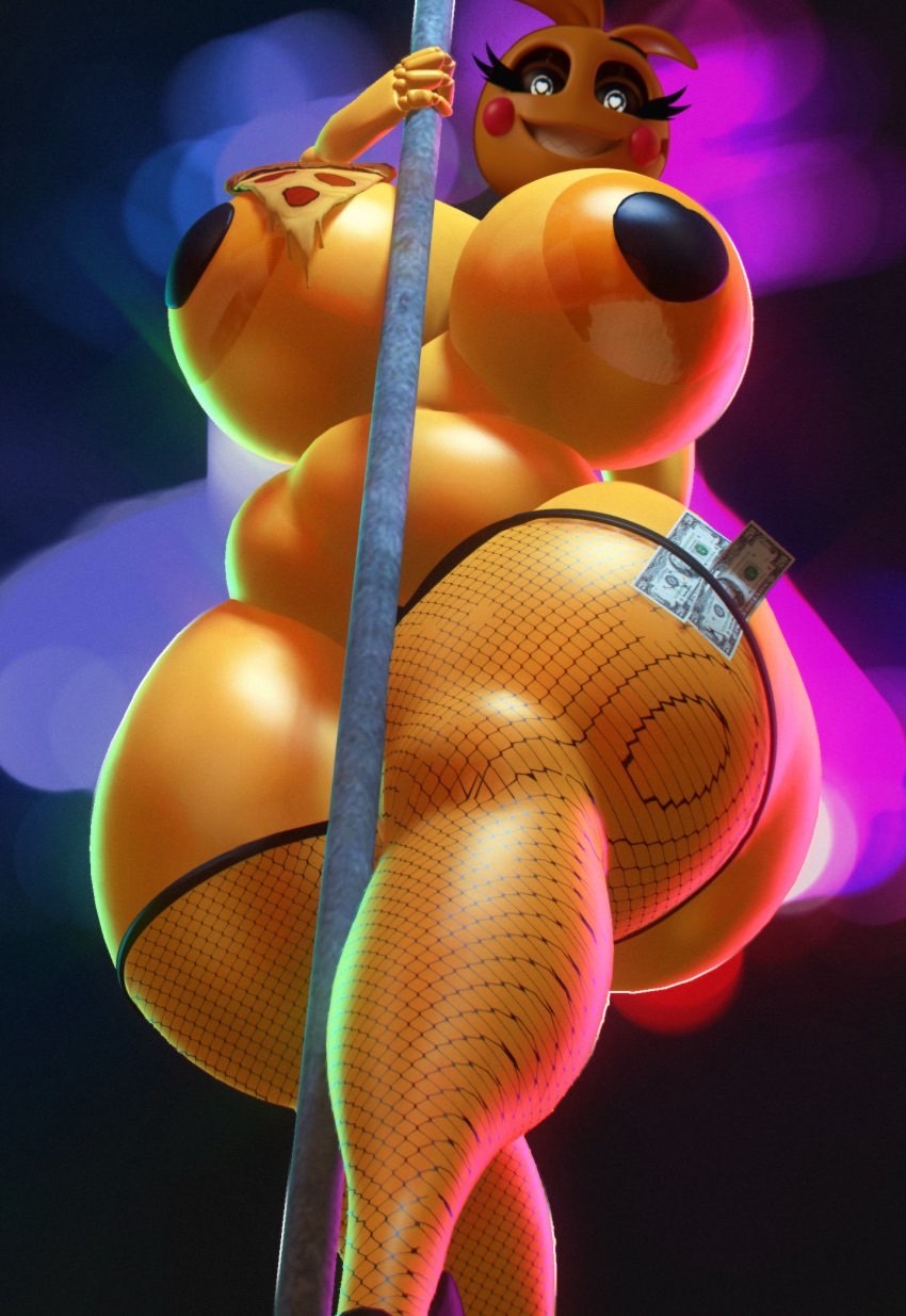 1girls huge_breasts looking_at_viewer pole tagme thick_thighs toy_chica_(fnaf) wide_hips