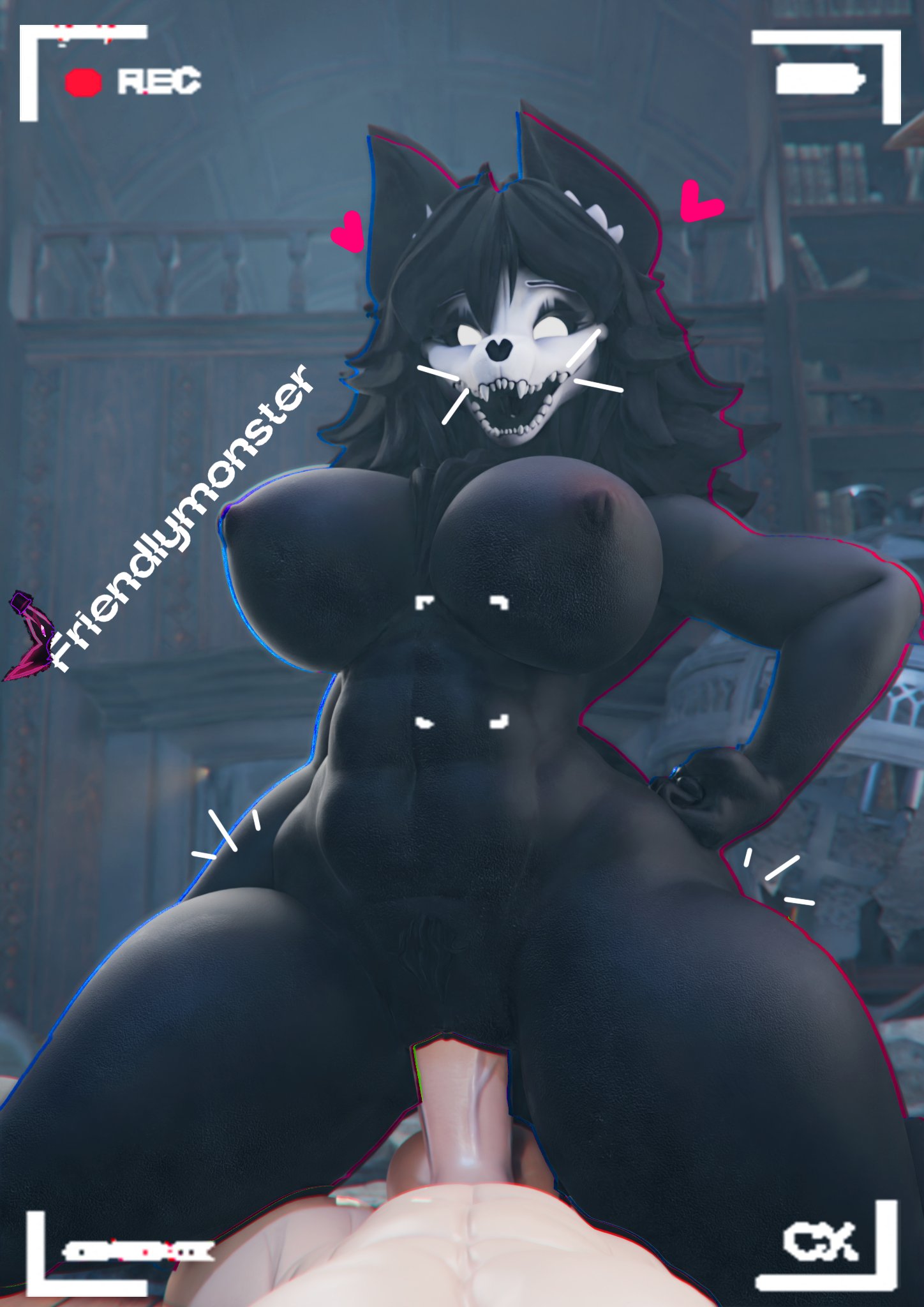 3d, 3d (artwork), 3d model, 3d render, anthro, anthro on human, black hair, black-haired female, dark skin, dark-skinned female, female, friendlymonster, human, light skin, light-skinned male, mal0, male, male/female, malo, penis, pov, recording, scp foundation, scp-1471, scp-1471-a, scp-1471-a (da.nilkaz), skull head, watermark, wolf, wolf ears